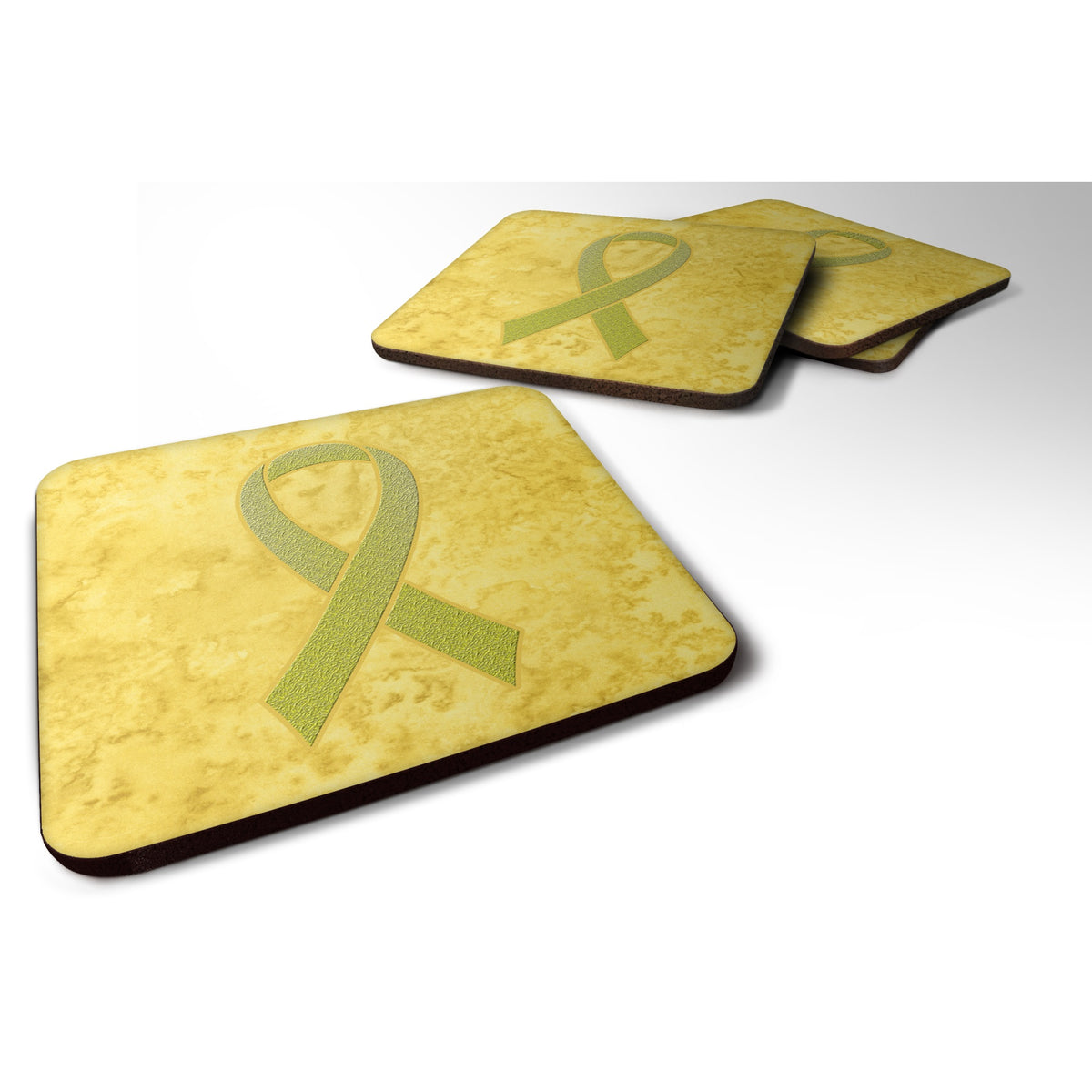 Yellow Ribbon For Sarcoma, Bone Or Bladder Cancer Awareness Foam Coaster Set Of 4