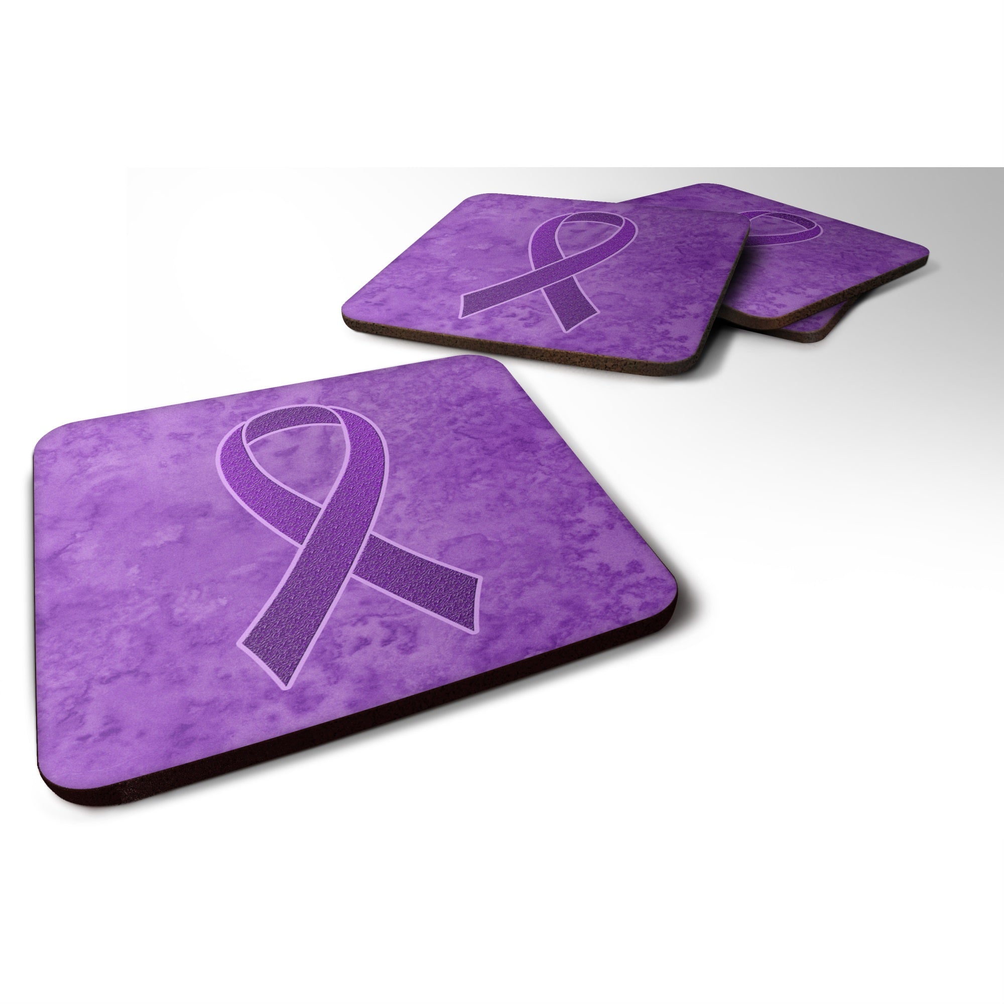 Purple Ribbon For Pancreatic And Leiomyosarcoma Cancer Awareness Foam Coaster Set Of 4