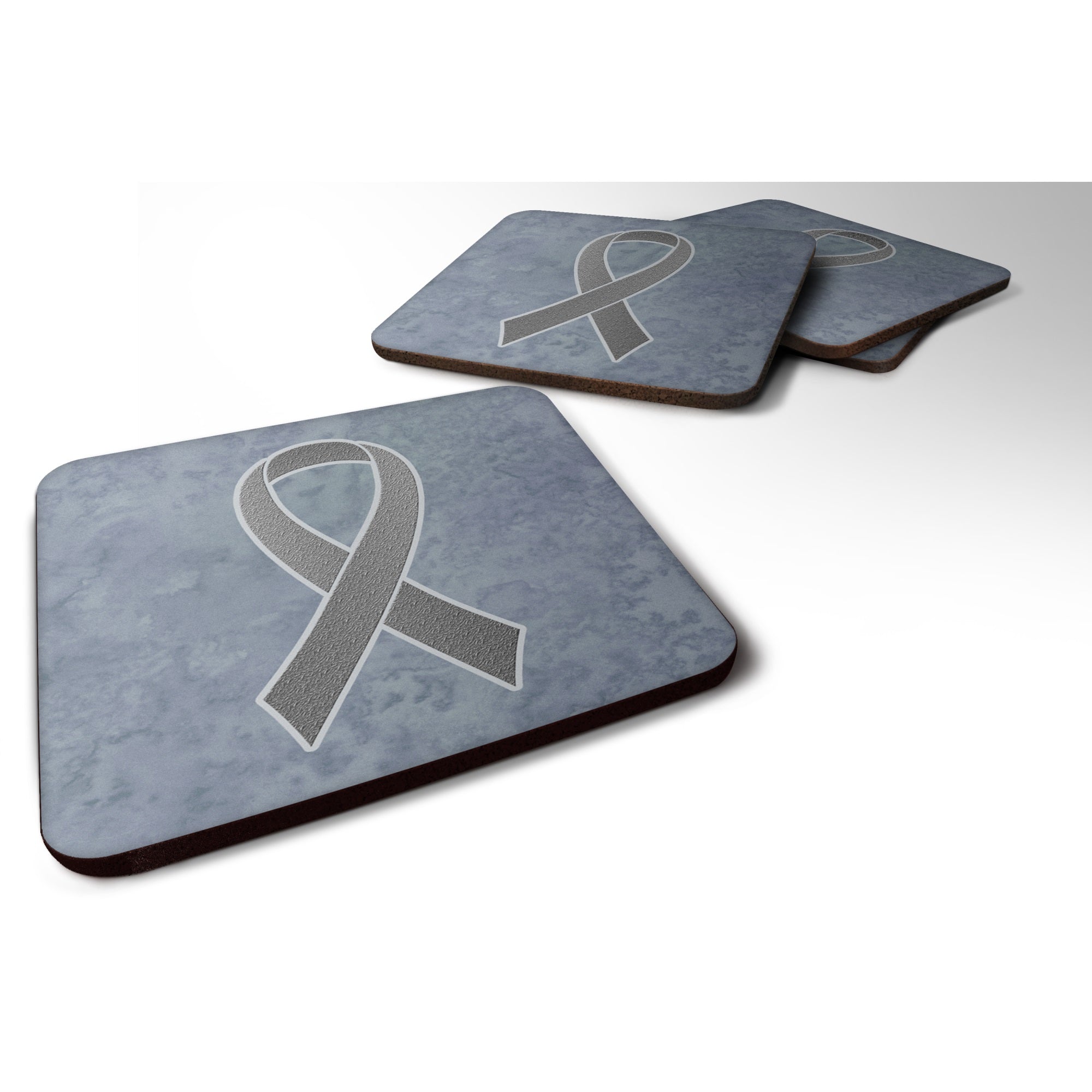 Grey Ribbon For Brain Cancer Awareness Foam Coaster Set Of 4