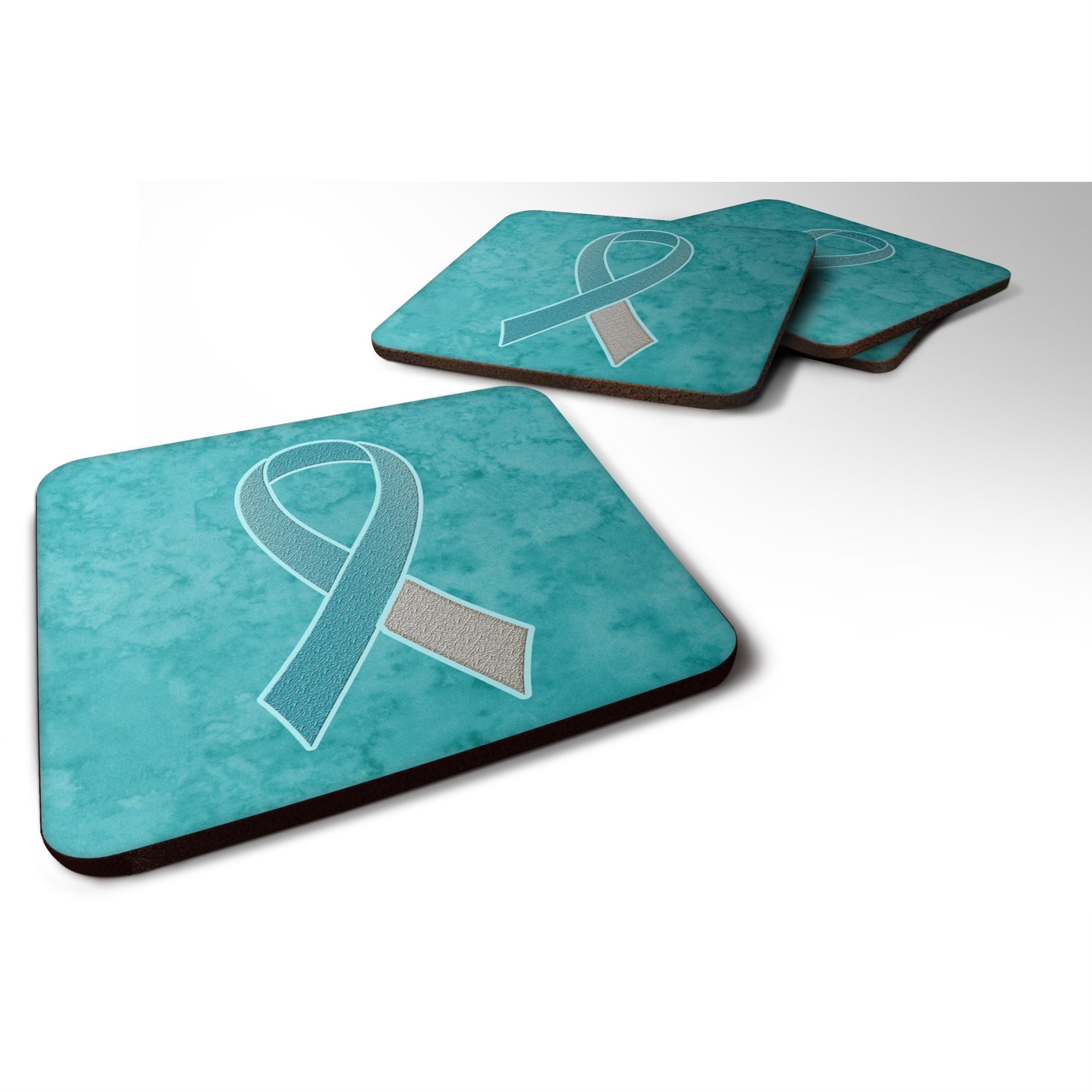 Teal And White Ribbon For Cervical Cancer Awareness Foam Coaster Set Of 4