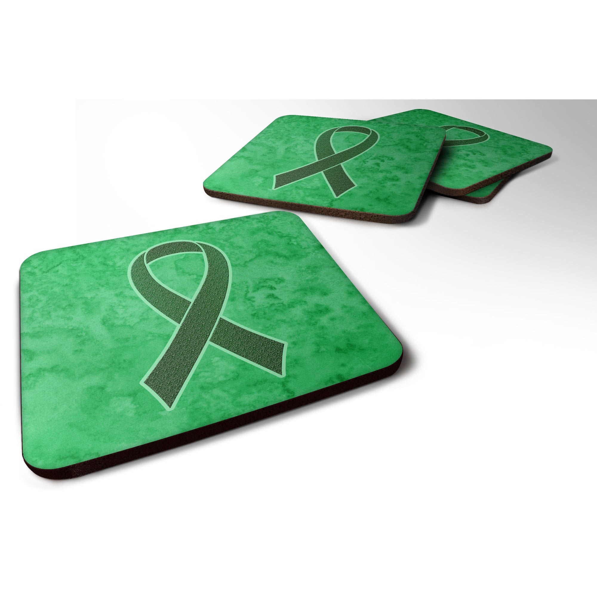 Emerald Green Ribbon For Liver Cancer Awareness Foam Coaster Set Of 4