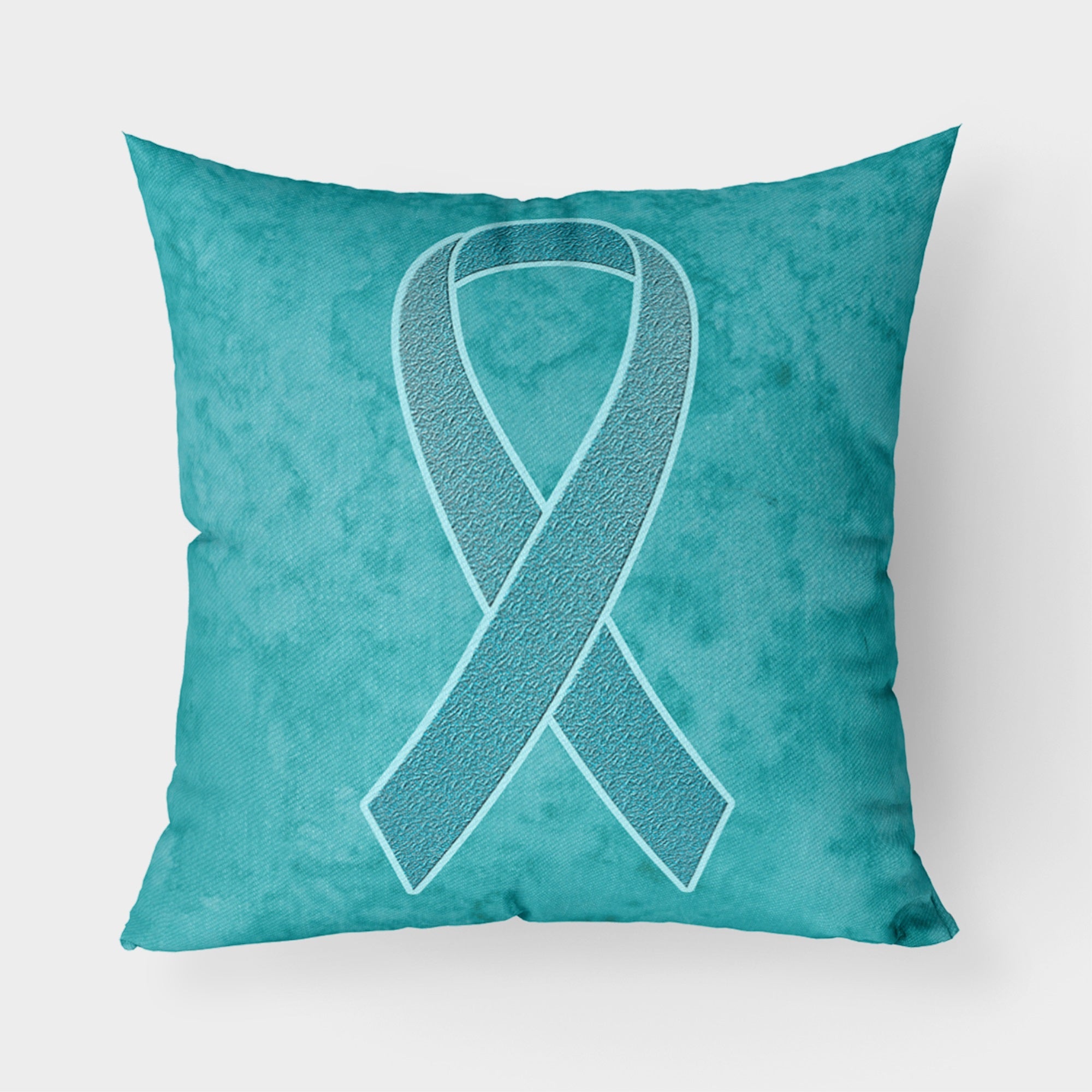 Teal Ribbon For Ovarian Cancer Awareness Fabric Decorative Pillow