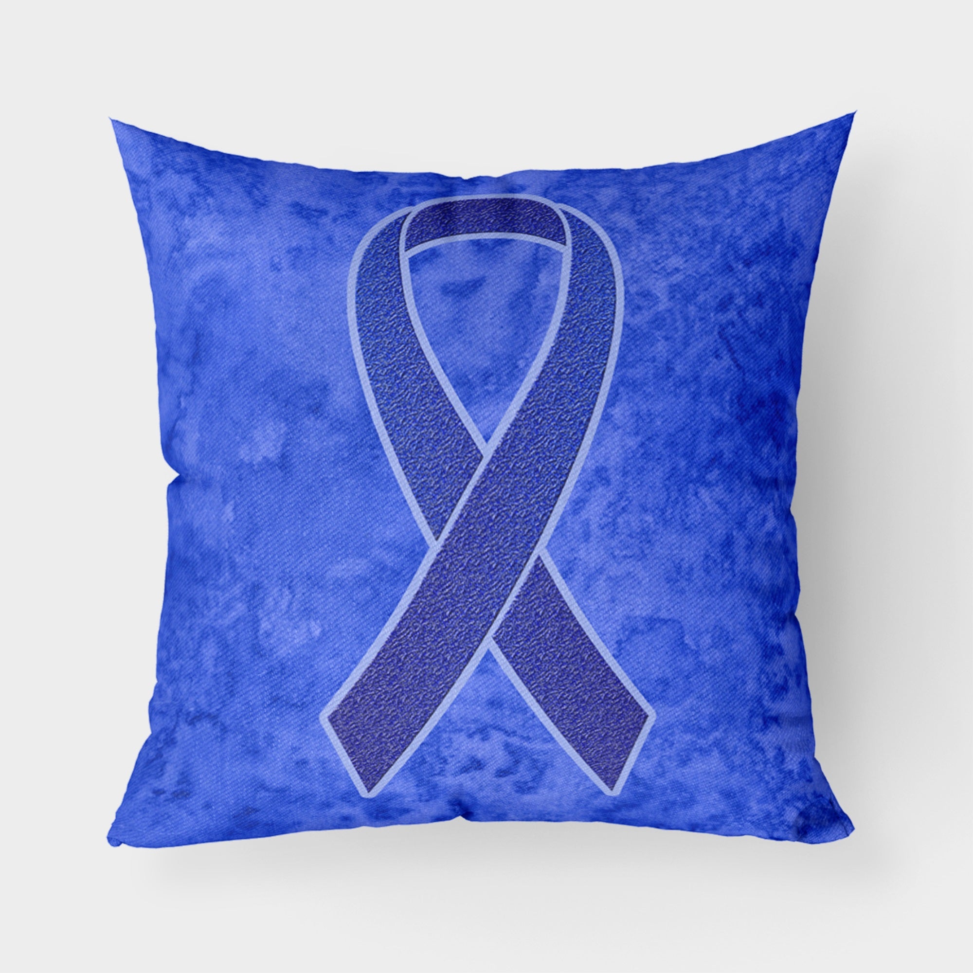 Dark Blue Ribbon For Colon Cancer Awareness Fabric Decorative Pillow