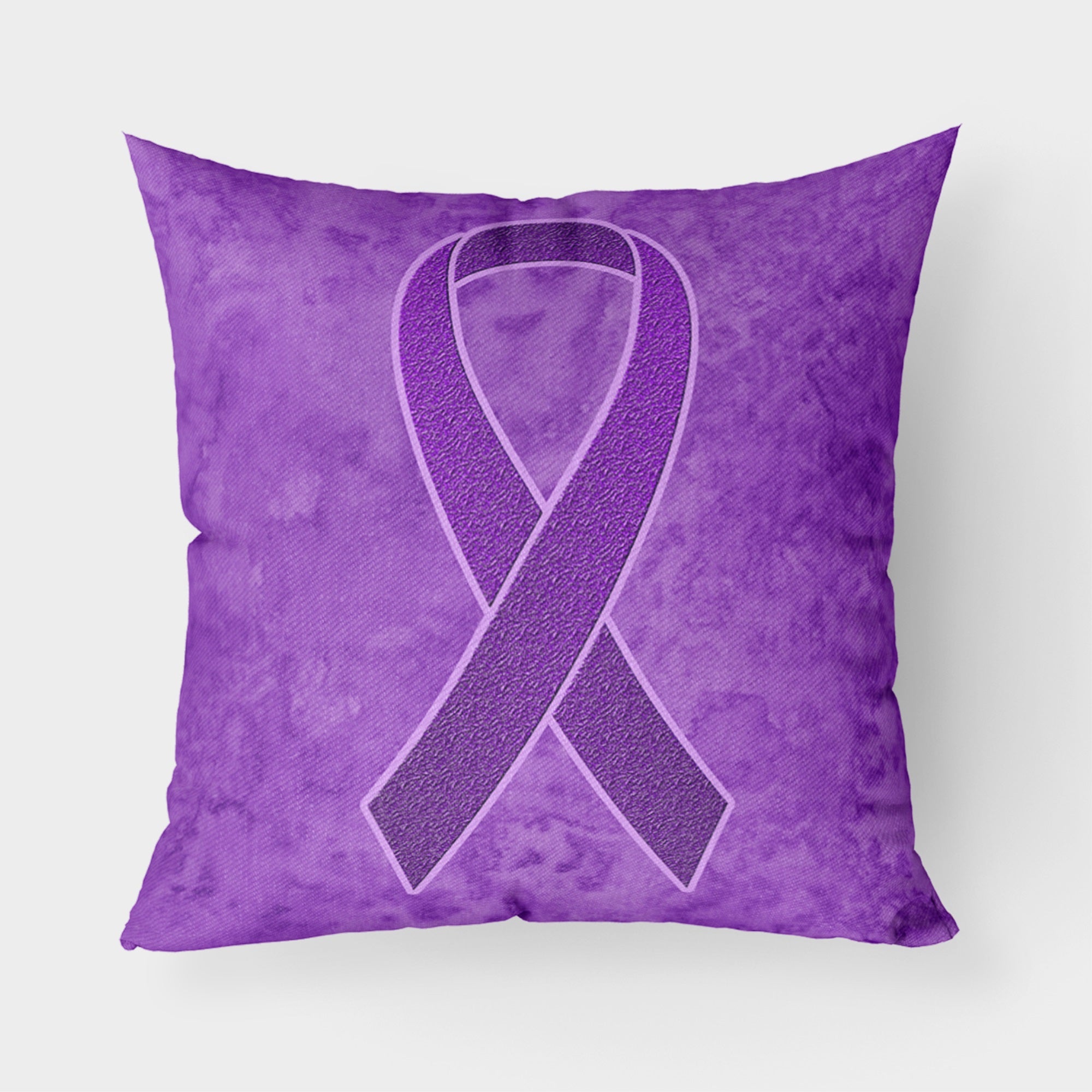 Purple Ribbon For Pancreatic And Leiomyosarcoma Cancer Awareness Fabric Decorative Pillow