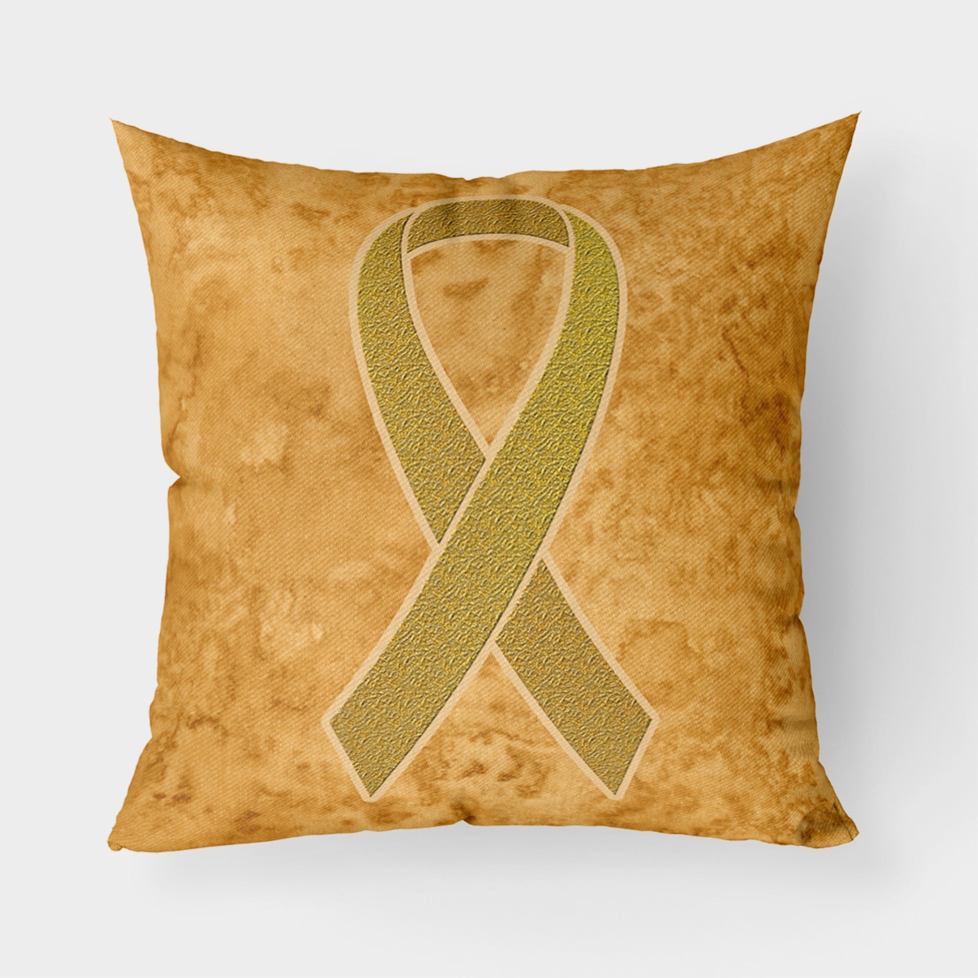 Gold Ribbon For Childhood Cancers Awareness Fabric Decorative Pillow