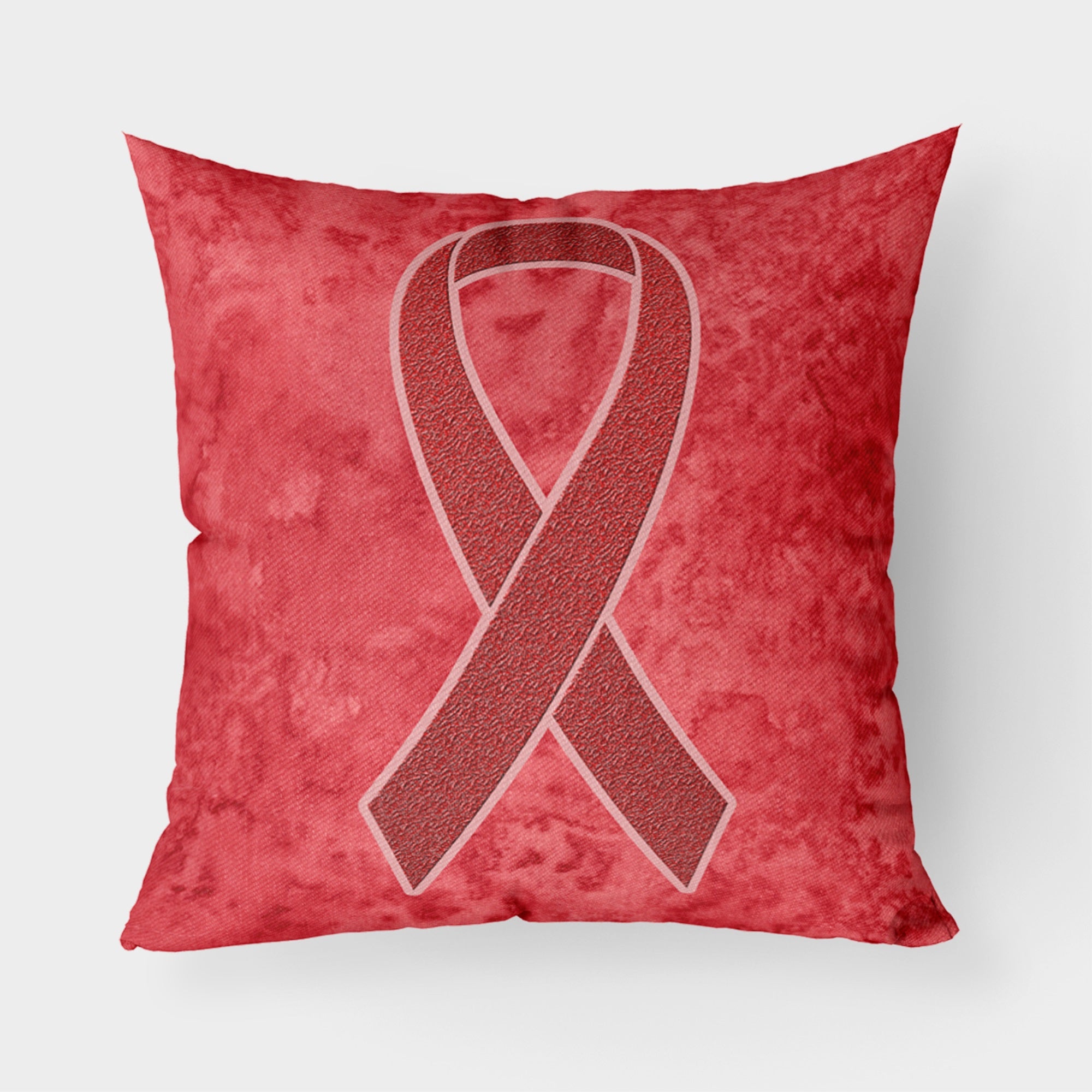 Red Ribbon For Aids Awareness Fabric Decorative Pillow