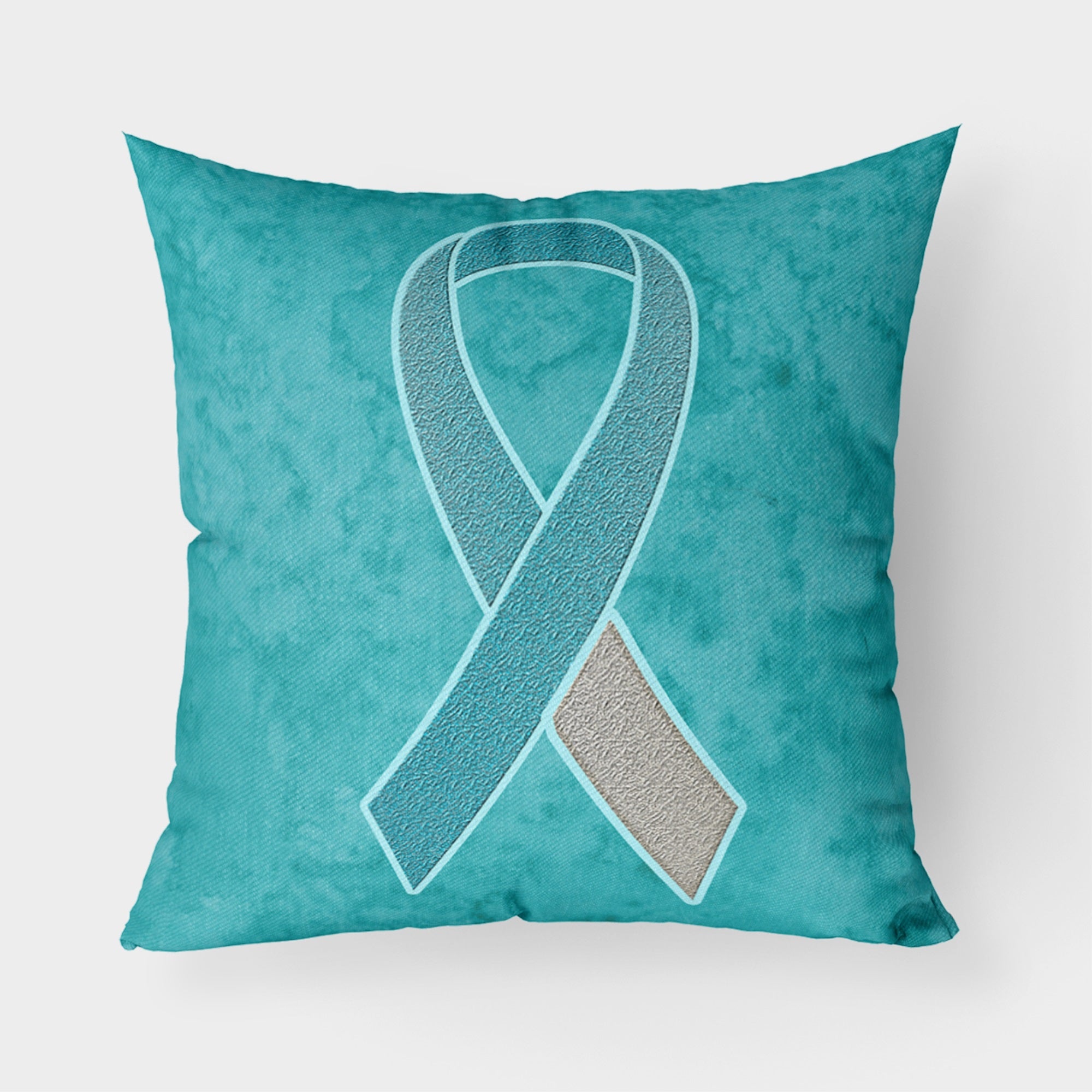 Teal And White Ribbon For Cervical Cancer Awareness Fabric Decorative Pillow