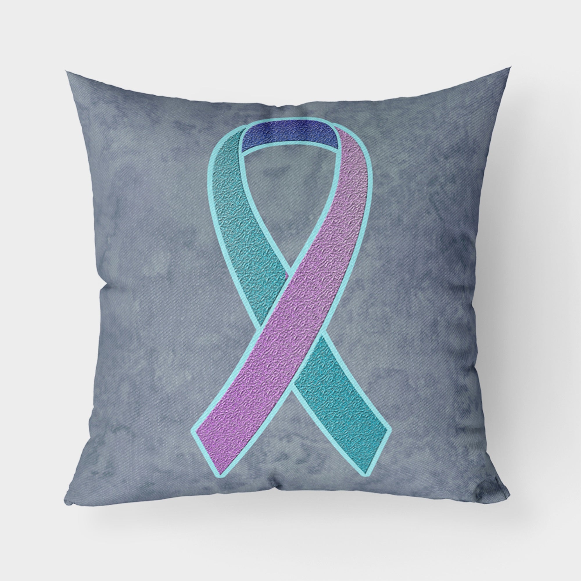 Teal, Pink And Blue Ribbon For Thyroid Cancer Awareness Fabric Decorative Pillow