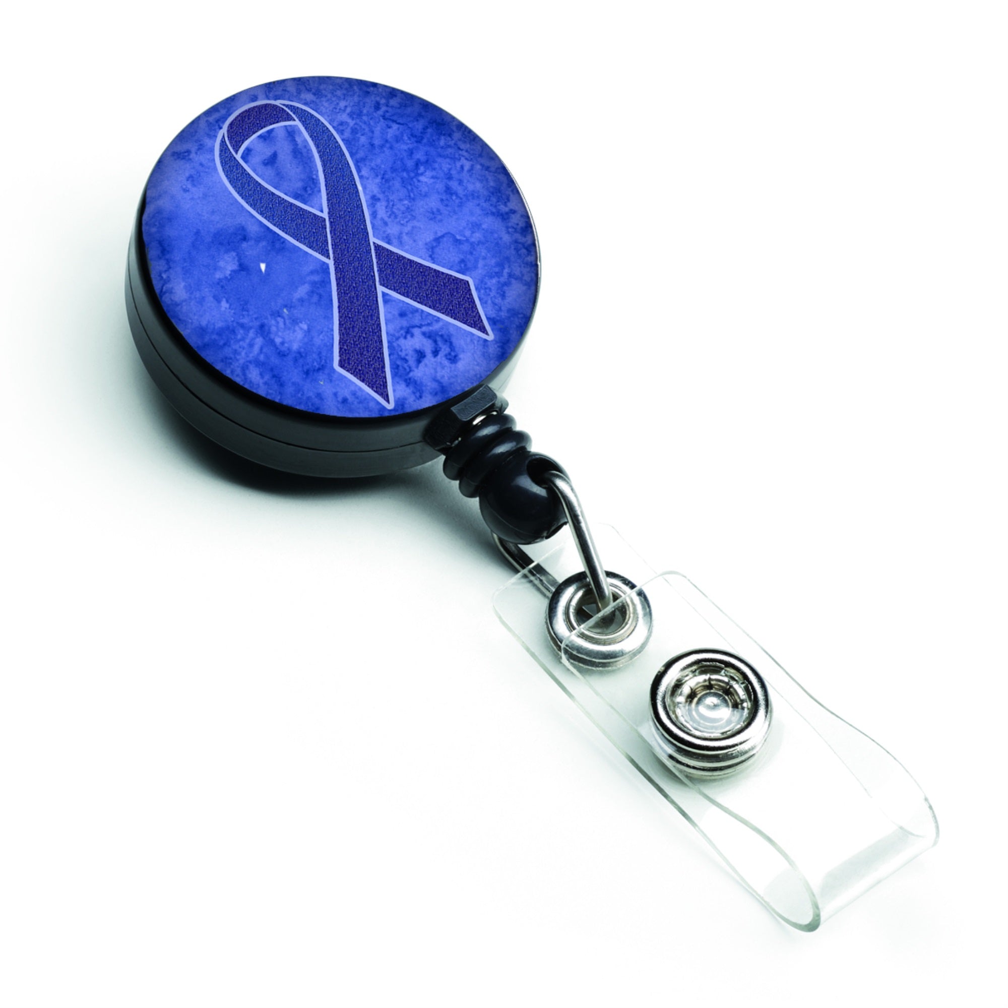 Dark Blue Ribbon For Colon Cancer Awareness Retractable Badge Reel