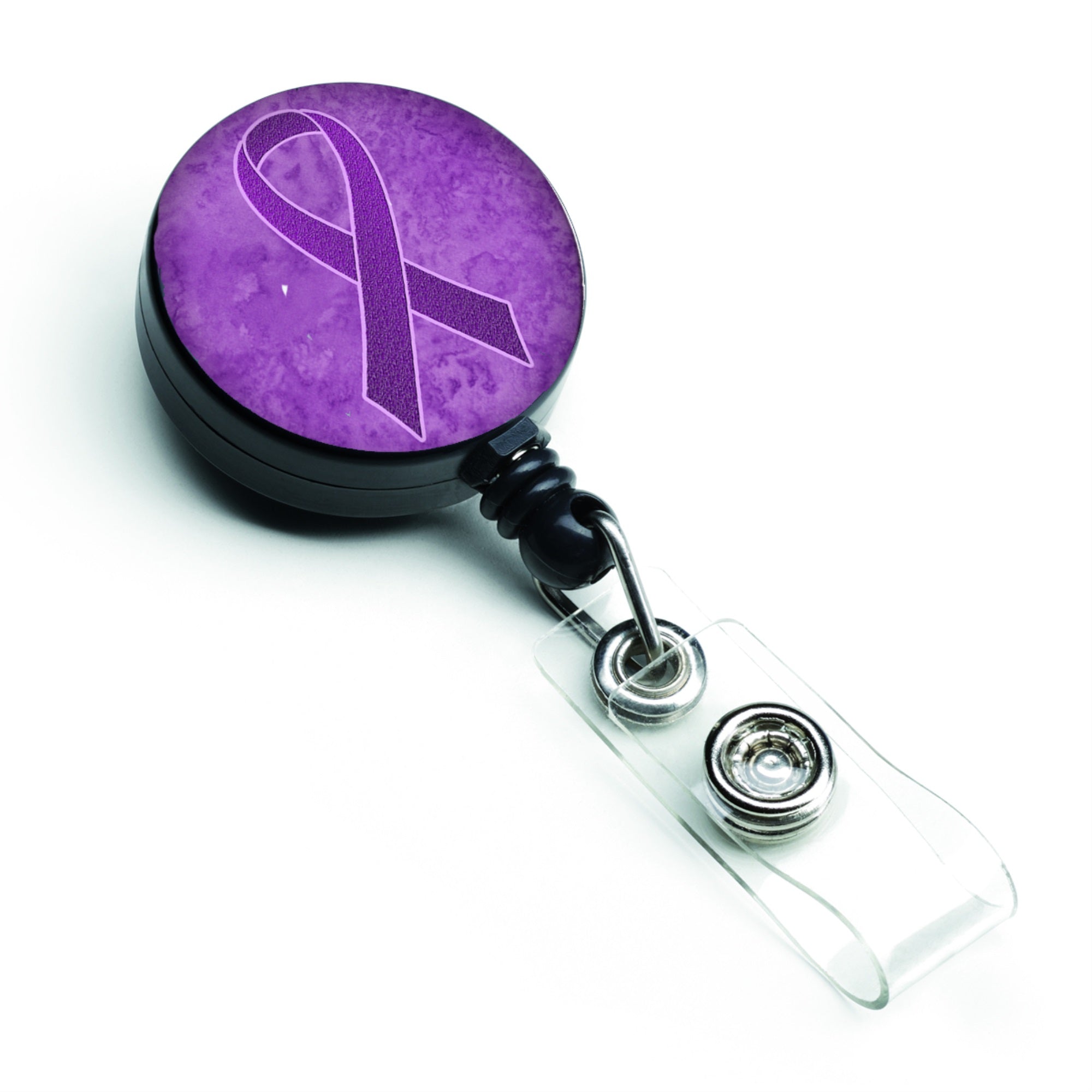 Purple Ribbon For Pancreatic And Leiomyosarcoma Cancer Awareness Retractable Badge Reel