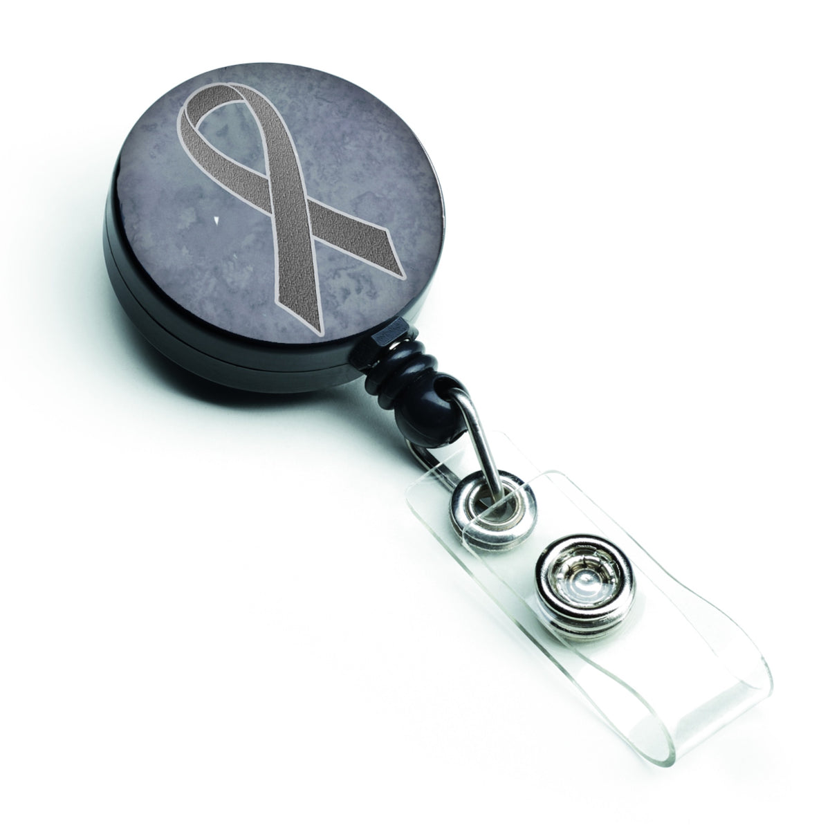 Grey Ribbon For Brain Cancer Awareness Retractable Badge Reel