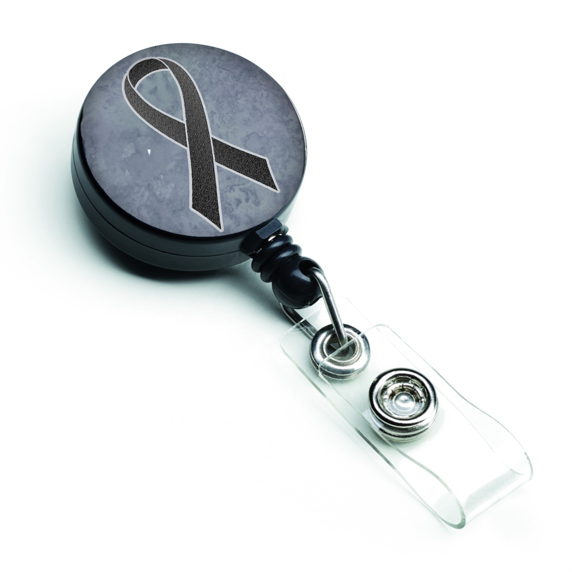 Black Ribbon For Melanoma Cancer Awareness Retractable Badge Reel