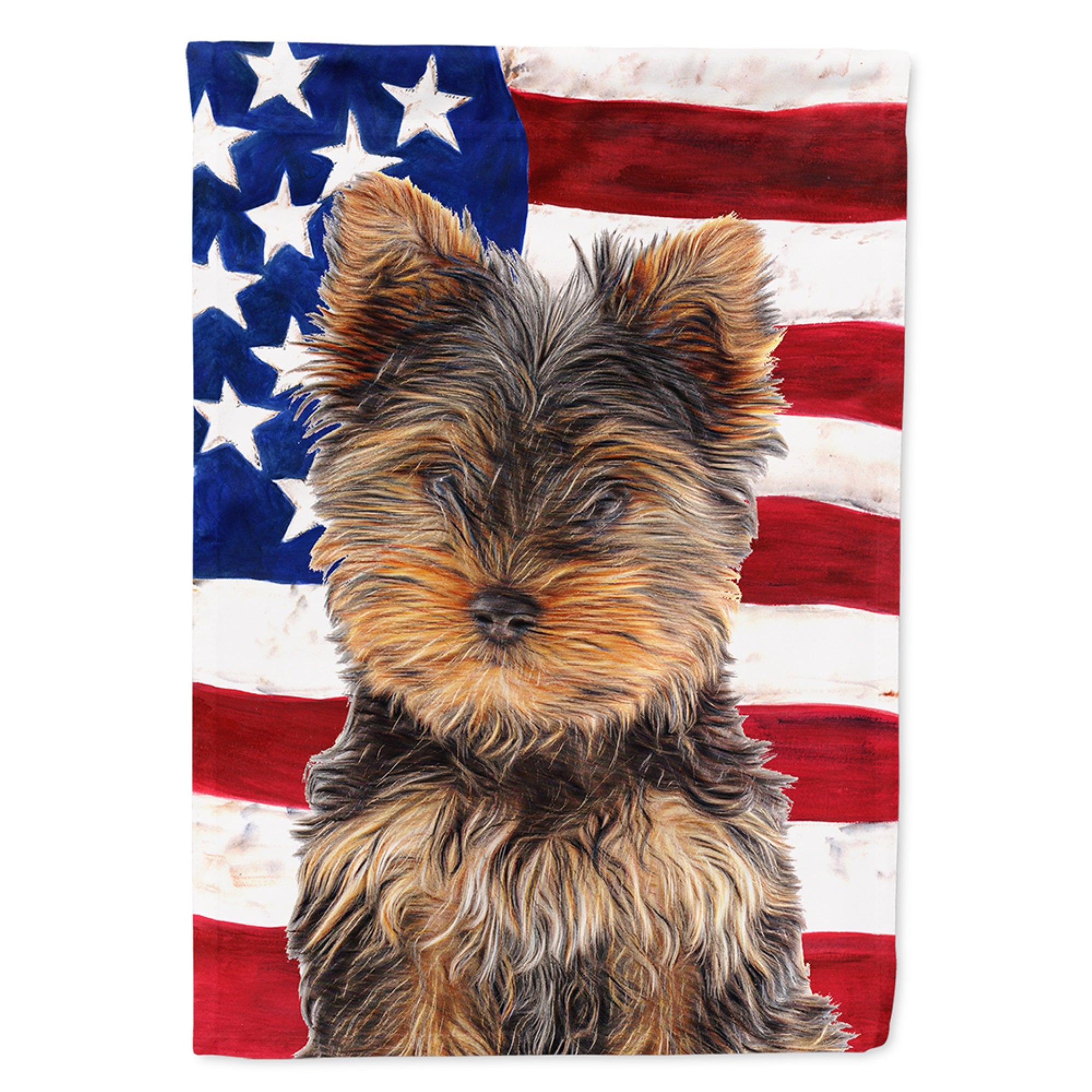 Usa American Flag With Yorkie Puppy / Yorkshire Terrier Flag Garden Size
