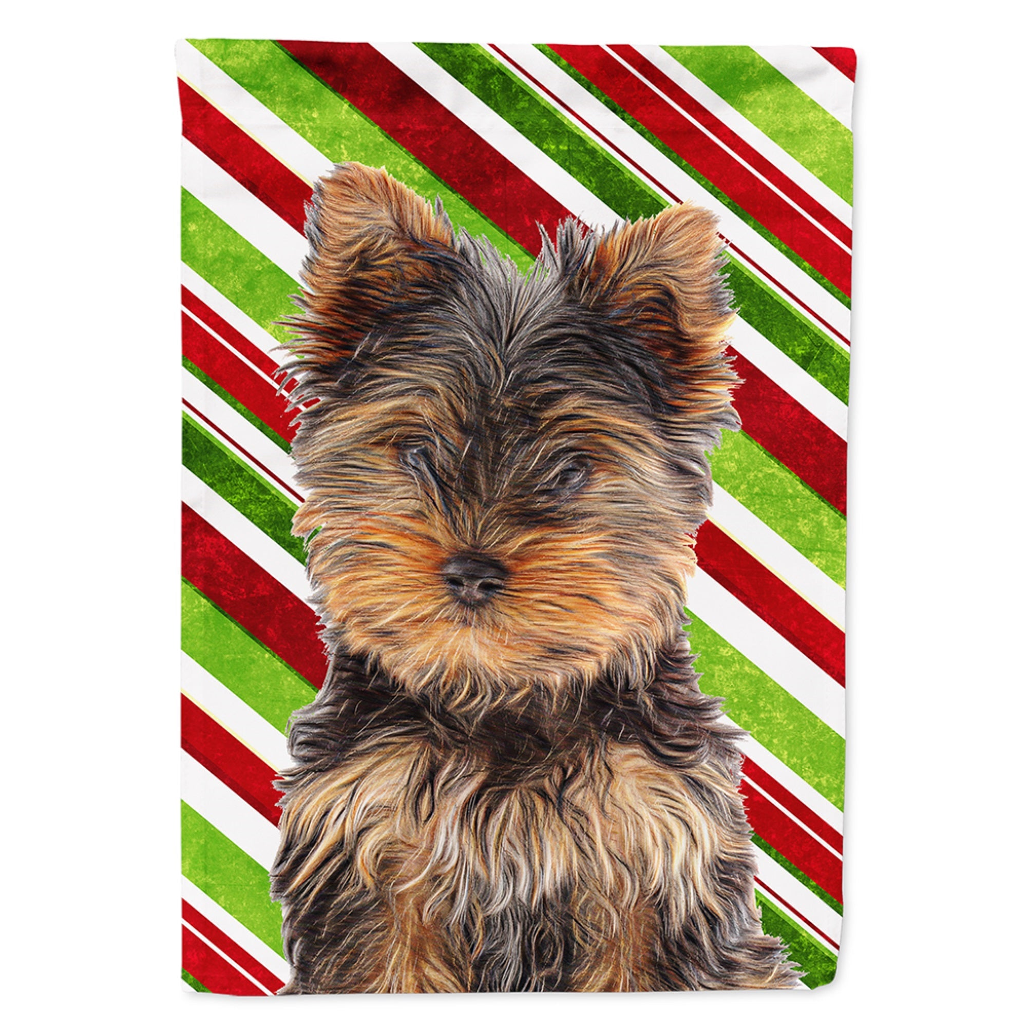 Candy Cane Holiday Christmas Yorkie Puppy / Yorkshire Terrier Flag Garden Size