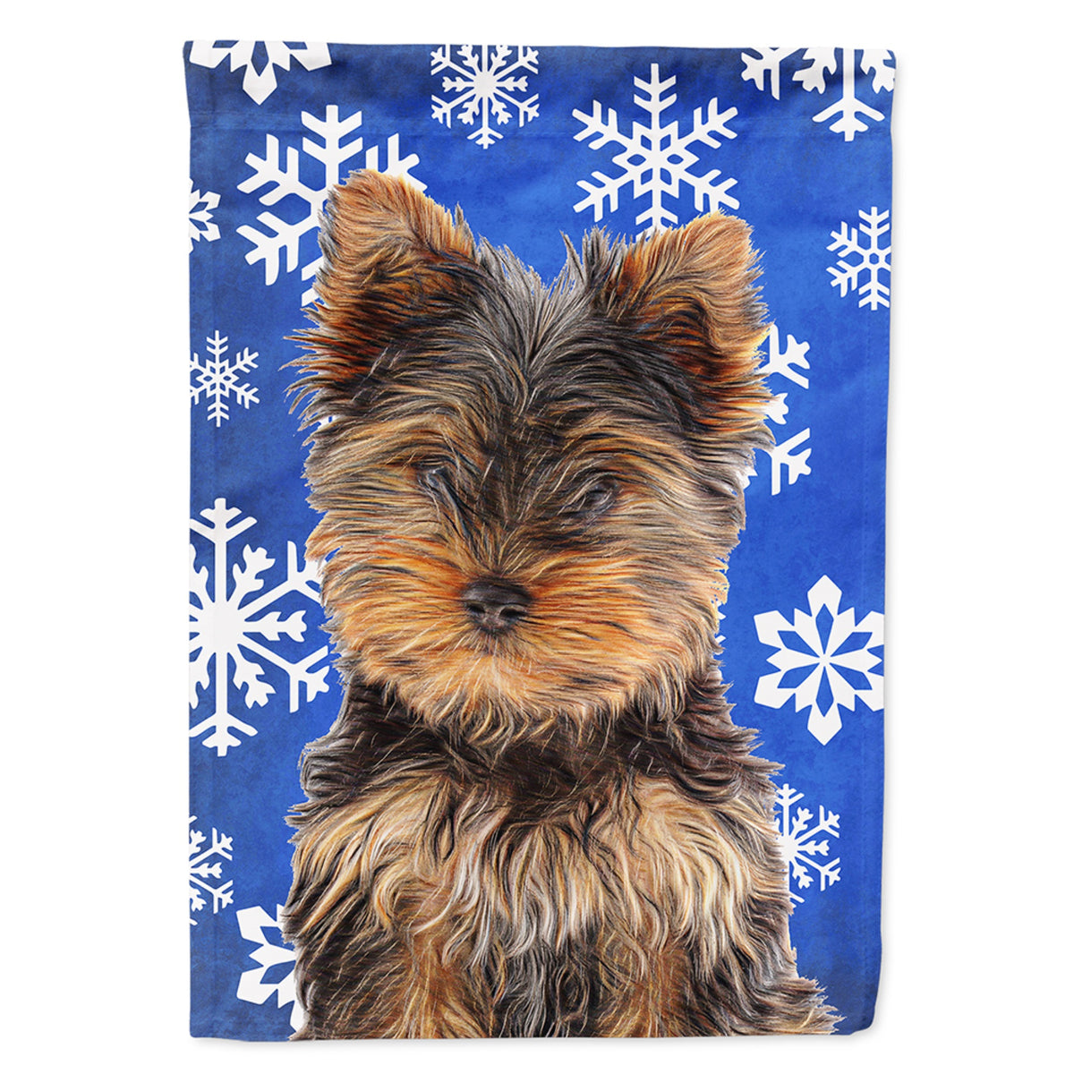 Winter Snowflakes Holiday Yorkie Puppy / Yorkshire Terrier Flag Garden Size
