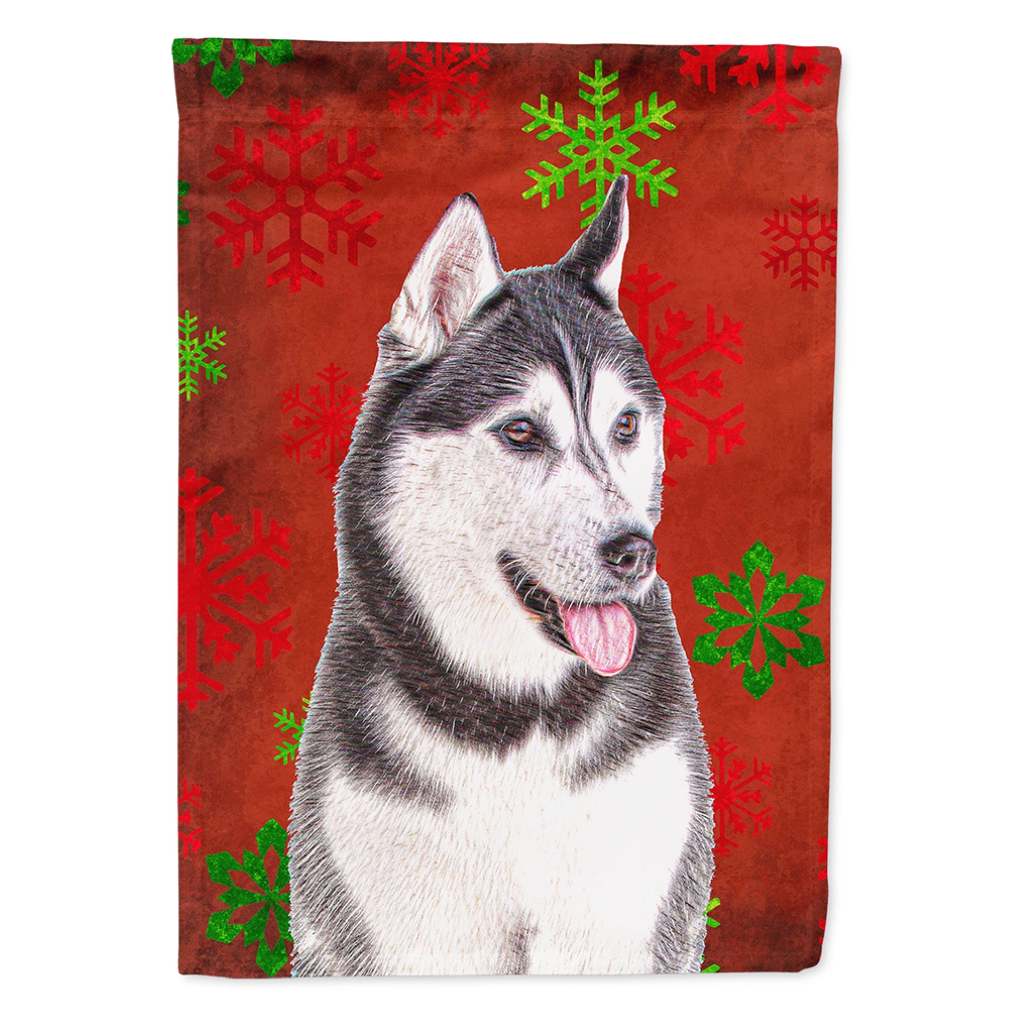 Red Snowflakes Holiday Christmas  Alaskan Malamute Flag Garden Size