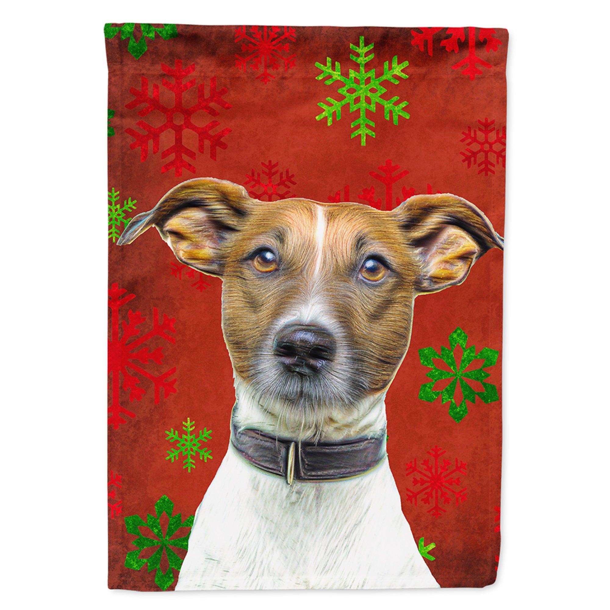 Red Snowflakes Holiday Christmas  Jack Russell Terrier Flag Garden Size