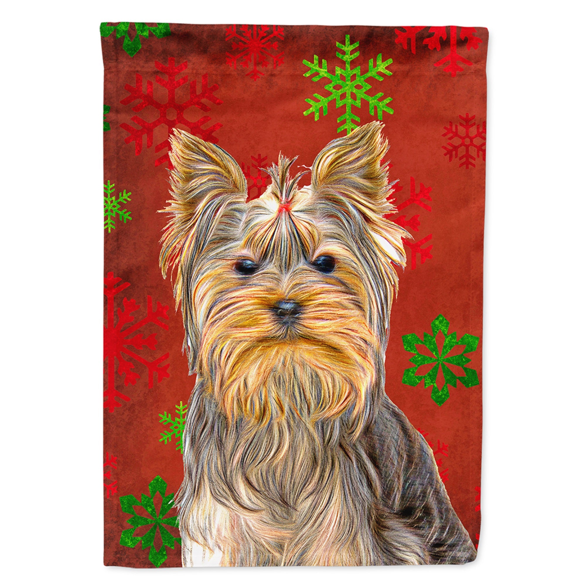 Red Snowflakes Holiday Christmas  Yorkie / Yorkshire Terrier Flag Garden Size