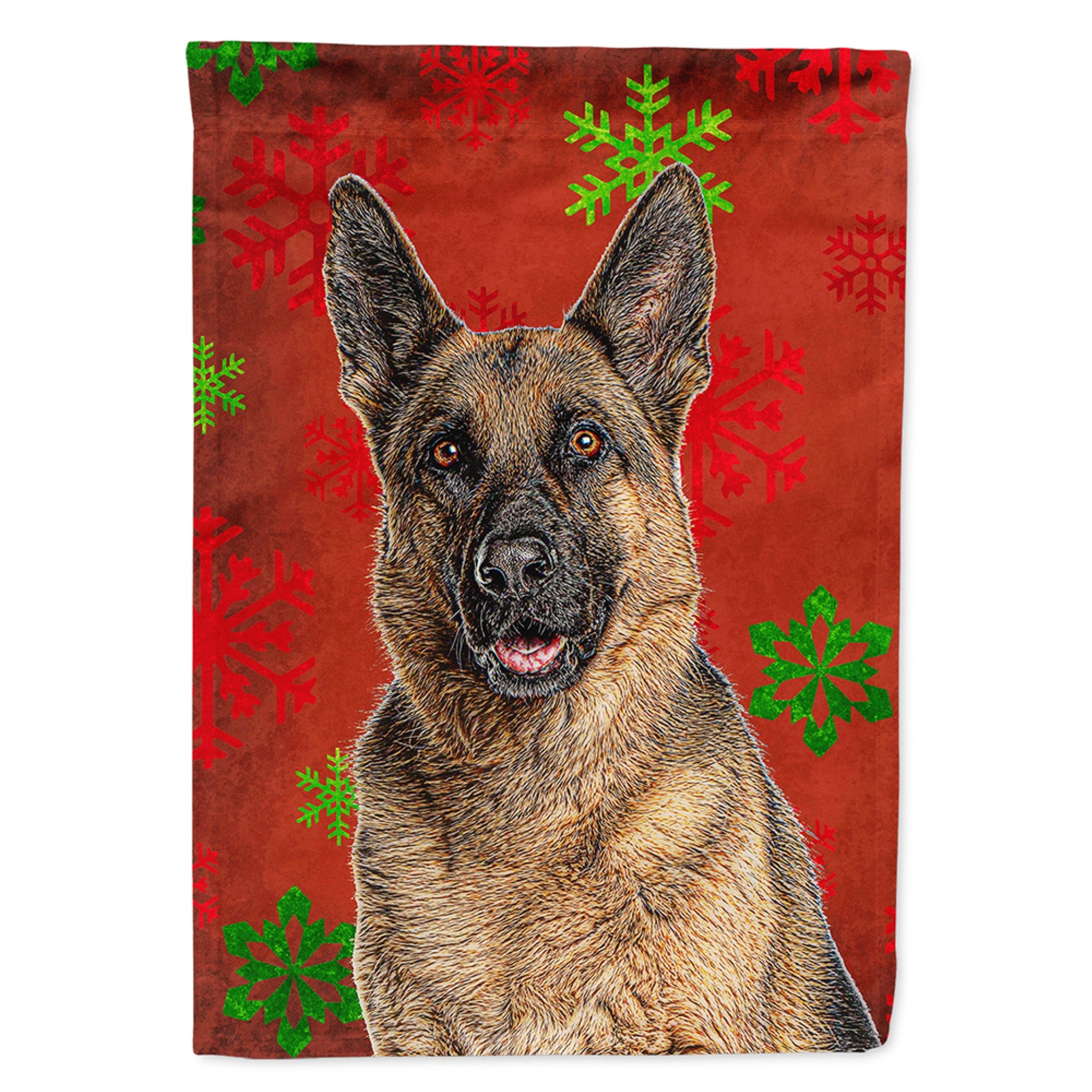 Red Snowflakes Holiday Christmas  German Shepherd Flag Garden Size