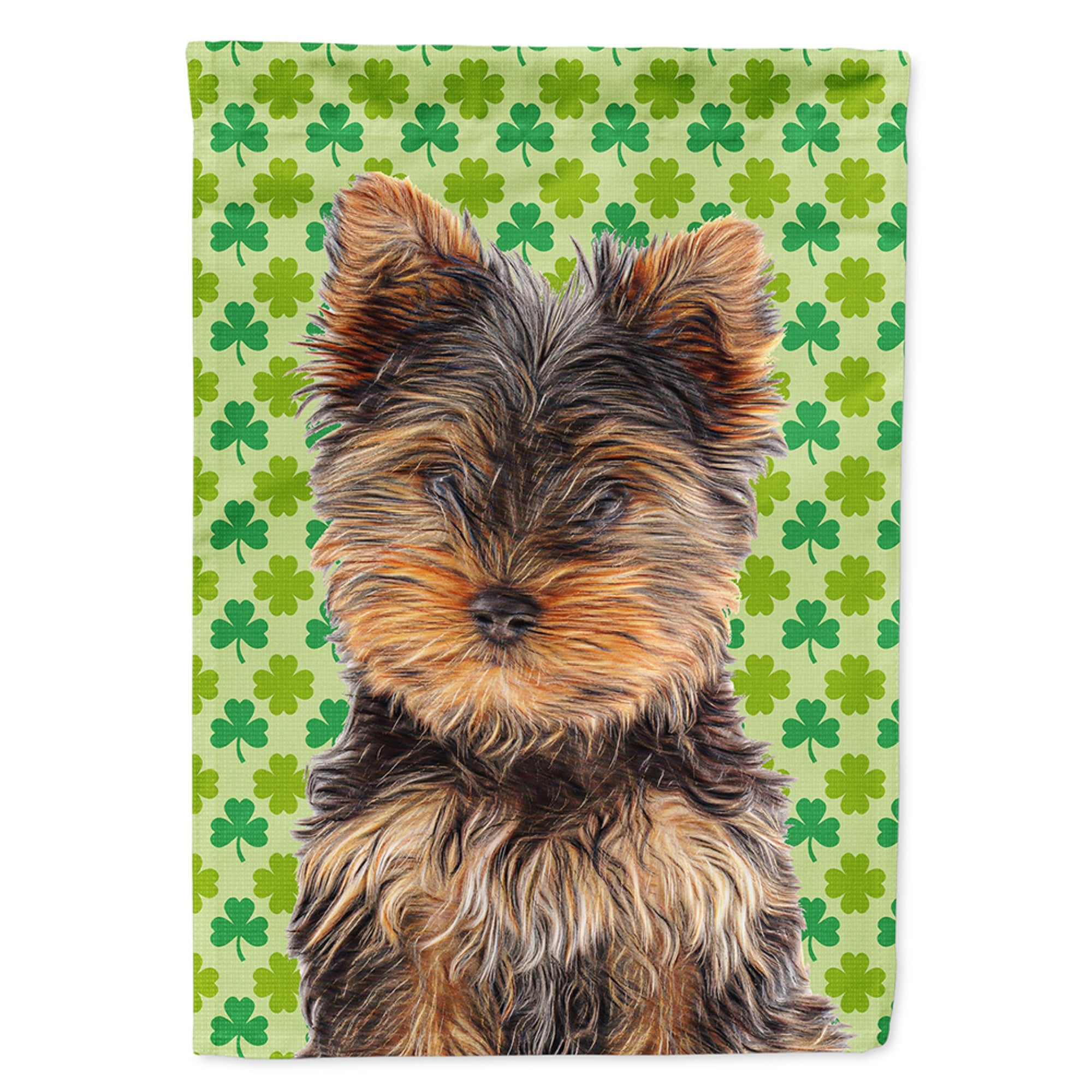 St. Patrick'S Day Shamrock Yorkie Puppy / Yorkshire Terrier Flag Garden Size