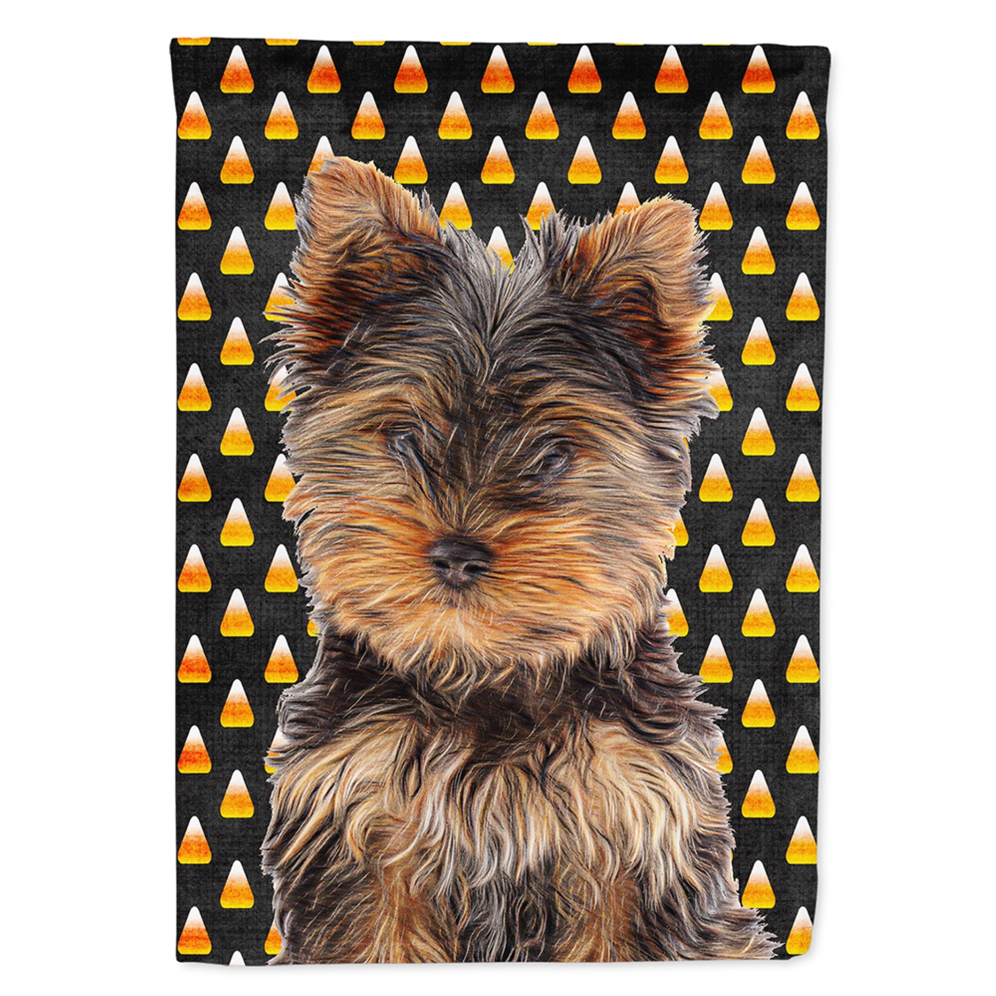 Candy Corn Halloween Yorkie Puppy / Yorkshire Terrier Flag Garden Size