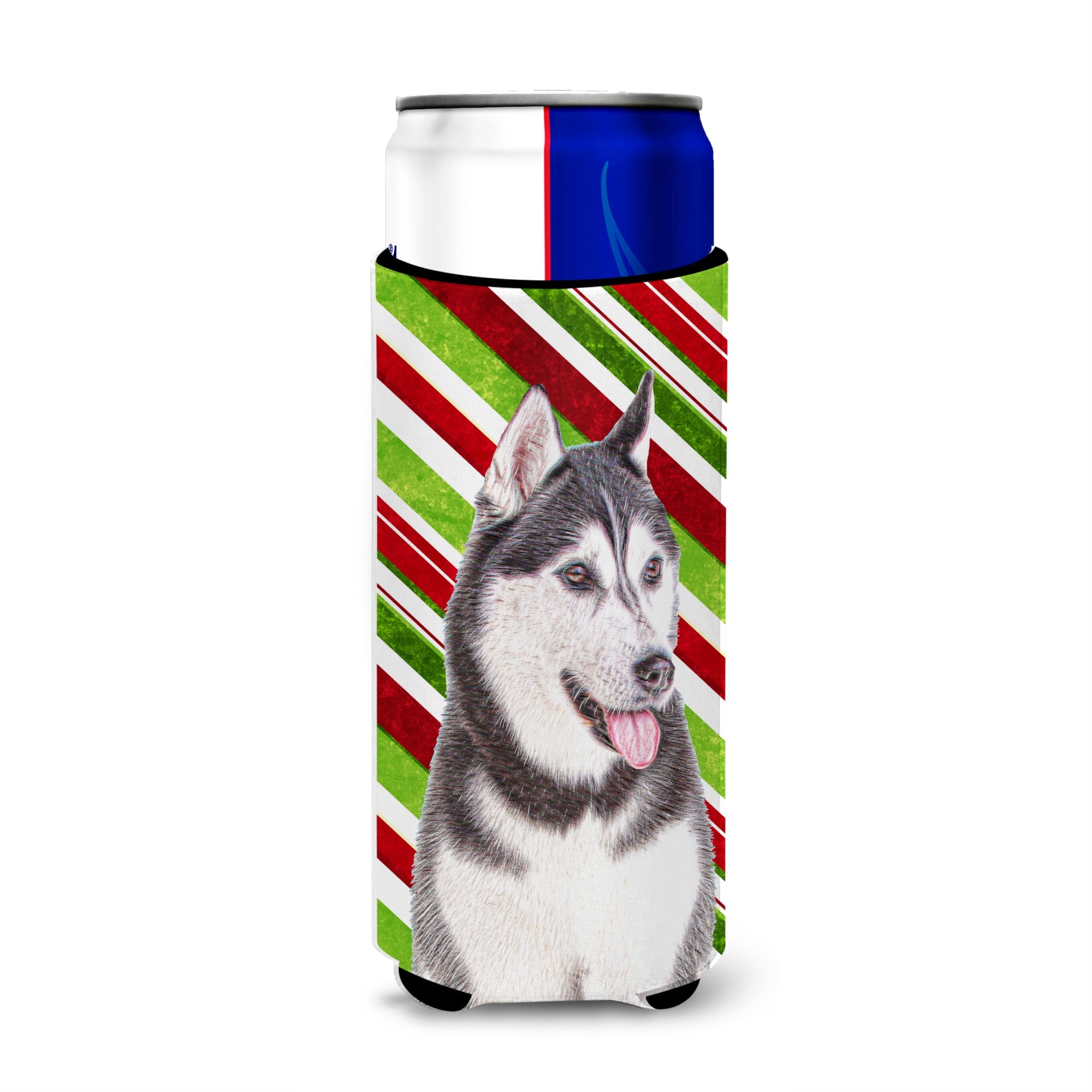 Candy Cane Holiday Christmas Alaskan Malamute Ultra Hugger For Slim Cans