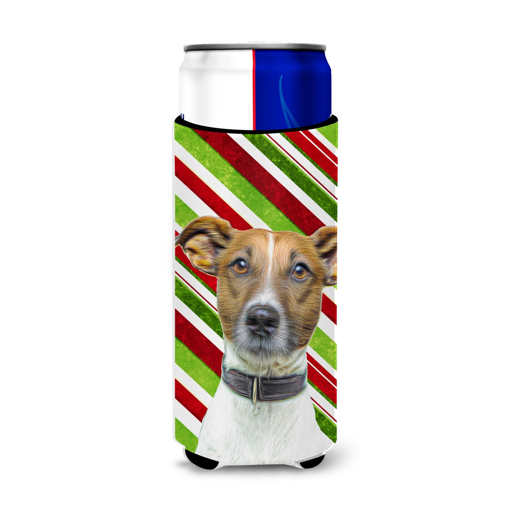 Candy Cane Holiday Christmas Jack Russell Terrier Ultra Hugger For Slim Cans