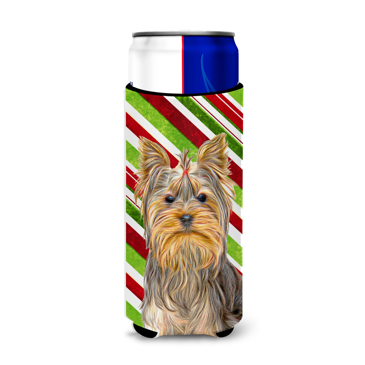 Candy Cane Holiday Christmas Yorkie / Yorkshire Terrier Ultra Hugger For Slim Cans