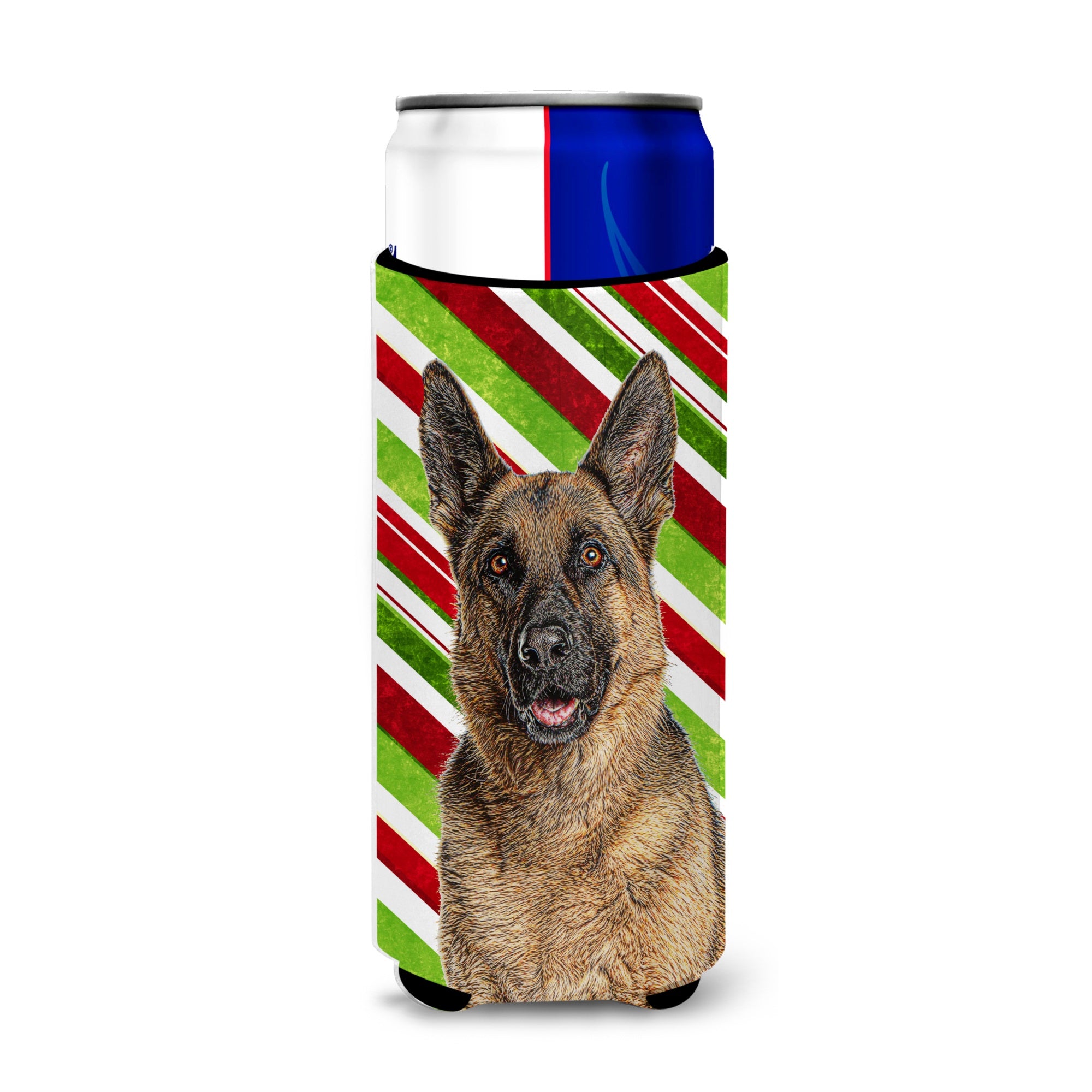 Candy Cane Holiday Christmas German Shepherd Ultra Hugger For Slim Cans