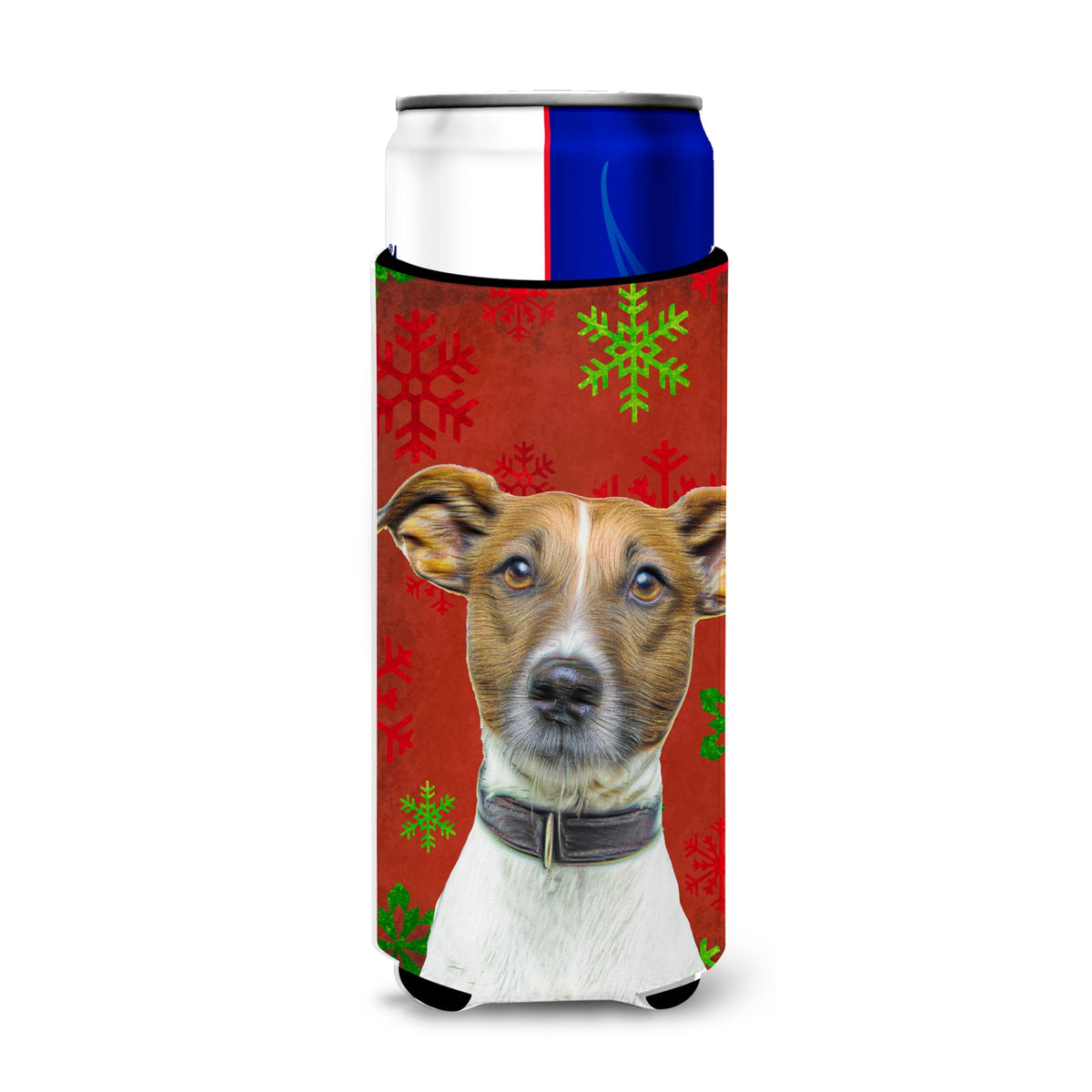 Red Snowflakes Holiday Christmas  Jack Russell Terrier Ultra Hugger For Slim Cans