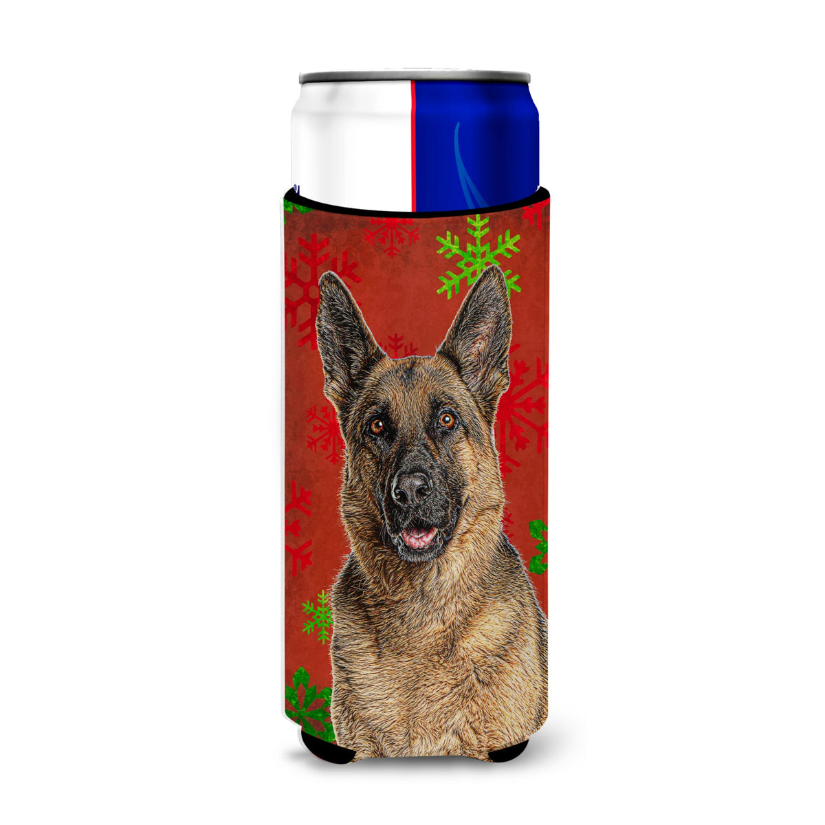Red Snowflakes Holiday Christmas  German Shepherd Ultra Hugger For Slim Cans