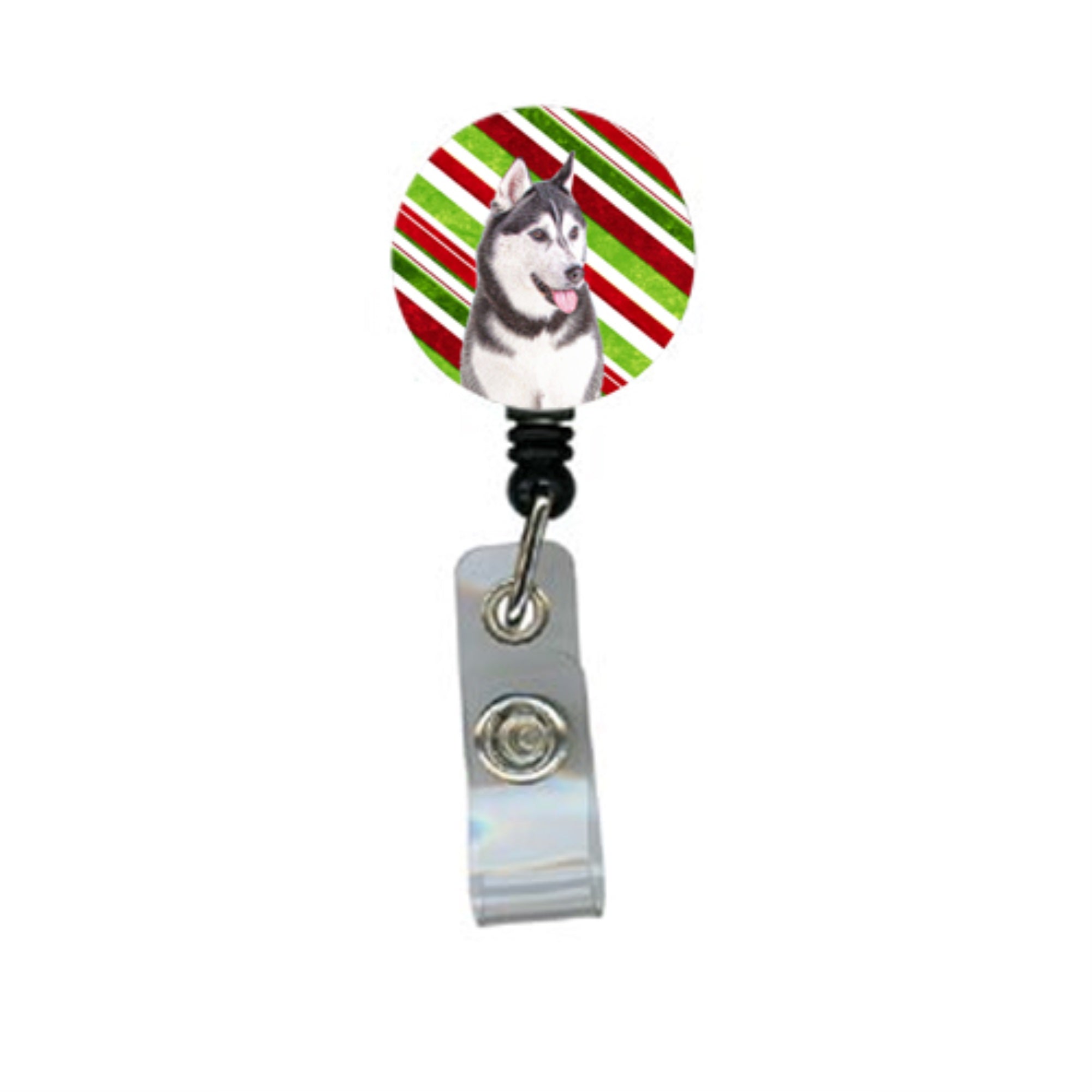 Candy Cane Holiday Christmas Alaskan Malamute Retractable Badge Reel