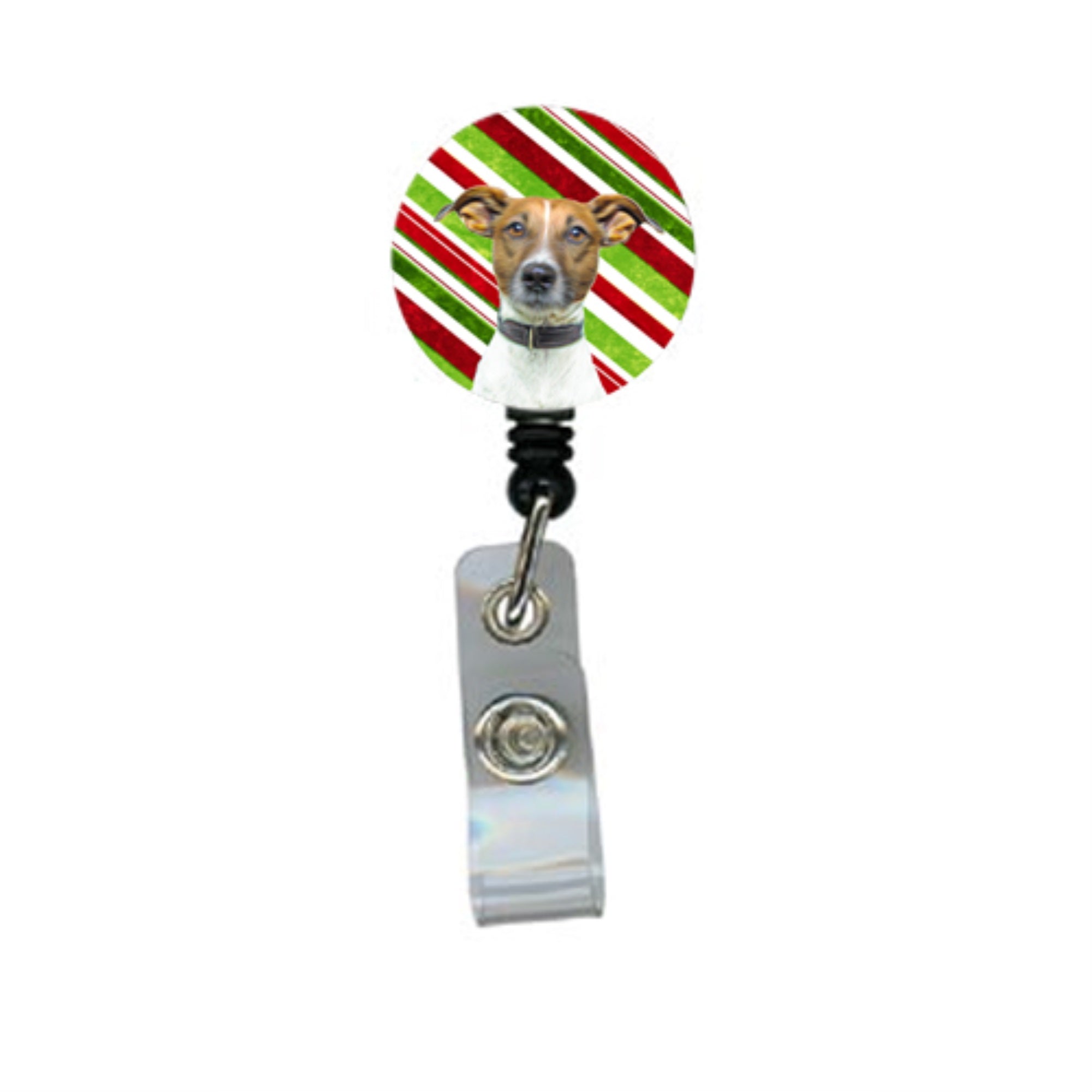 Candy Cane Holiday Christmas Jack Russell Terrier Retractable Badge Reel