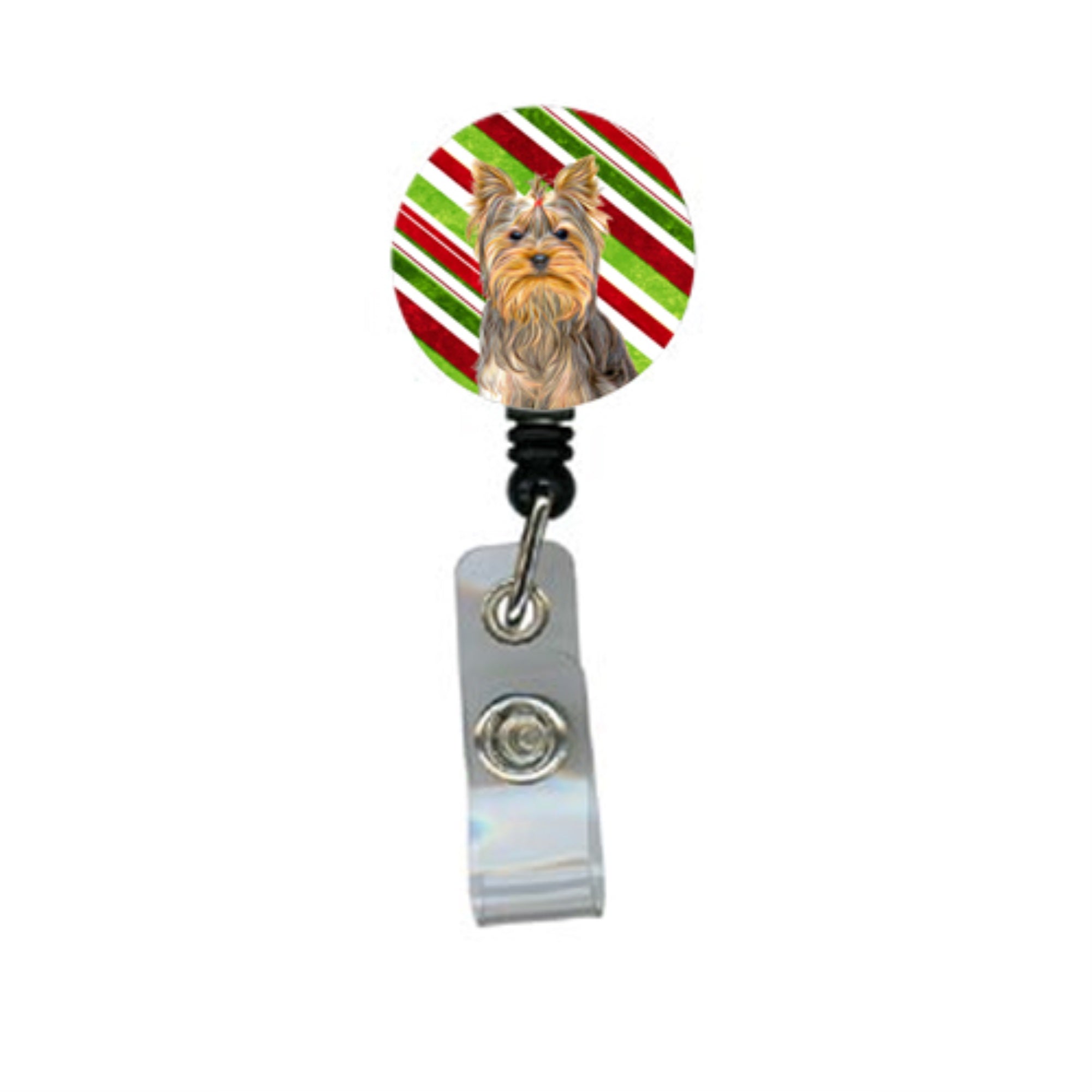 Candy Cane Holiday Christmas Yorkie / Yorkshire Terrier Retractable Badge Reel