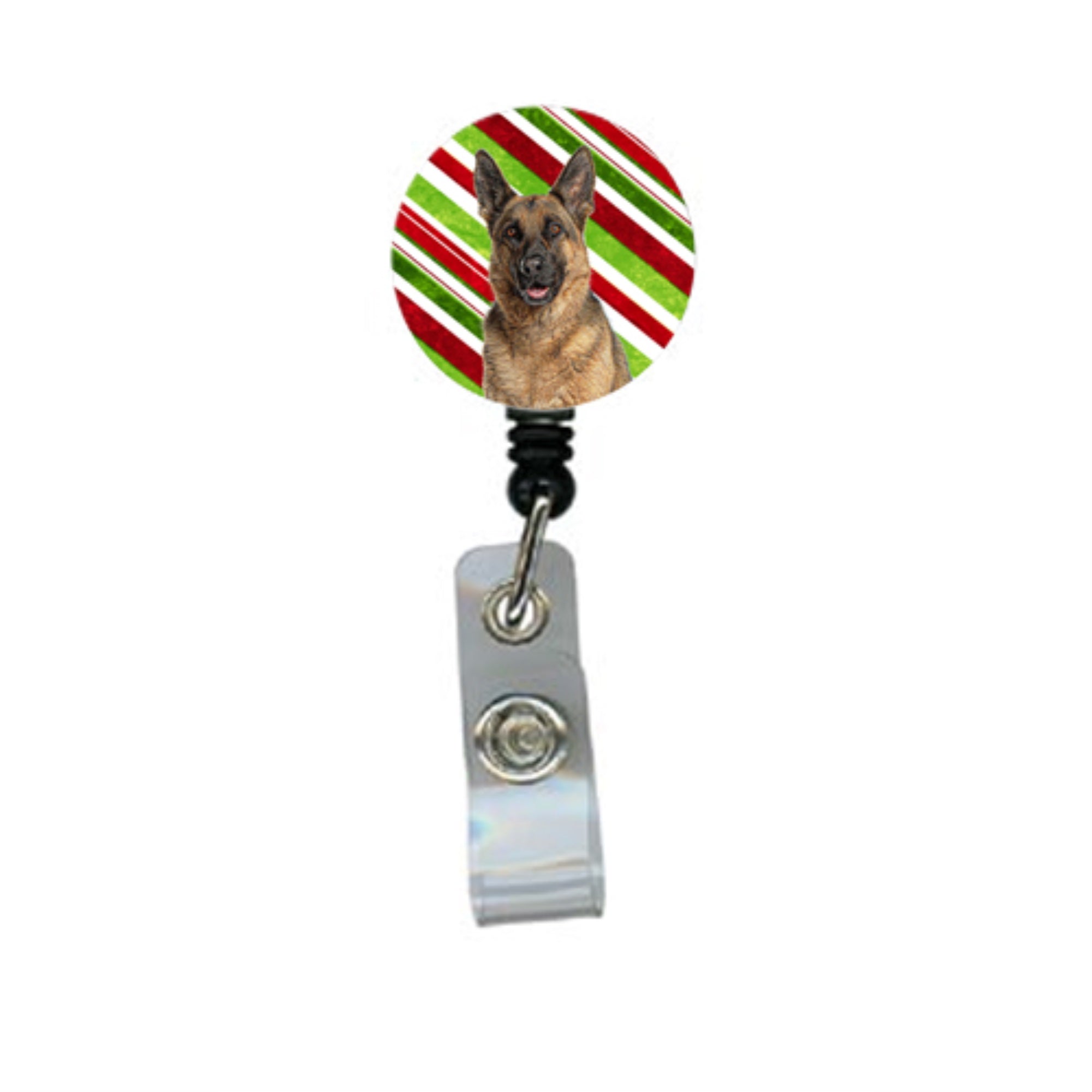 Candy Cane Holiday Christmas German Shepherd Retractable Badge Reel