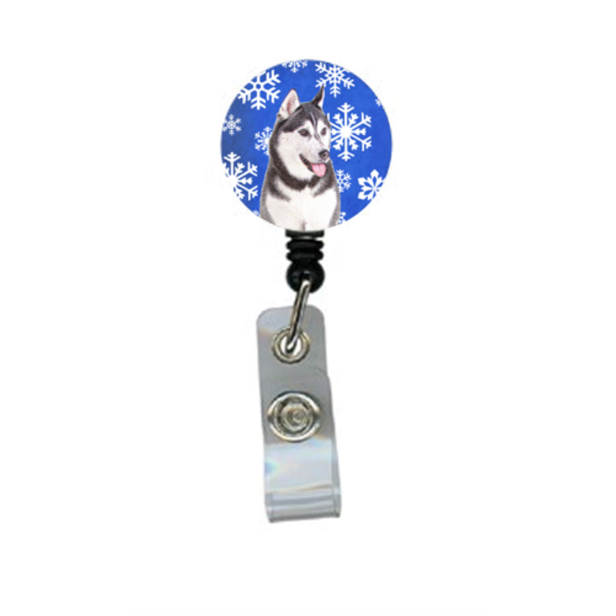 Winter Snowflakes Holiday Alaskan Malamute Retractable Badge Reel