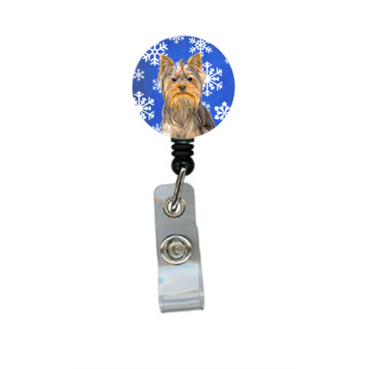 Winter Snowflakes Holiday Yorkie / Yorkshire Terrier Retractable Badge Reel