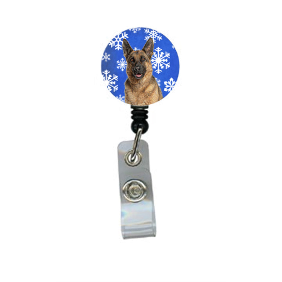 Winter Snowflakes Holiday German Shepherd Retractable Badge Reel