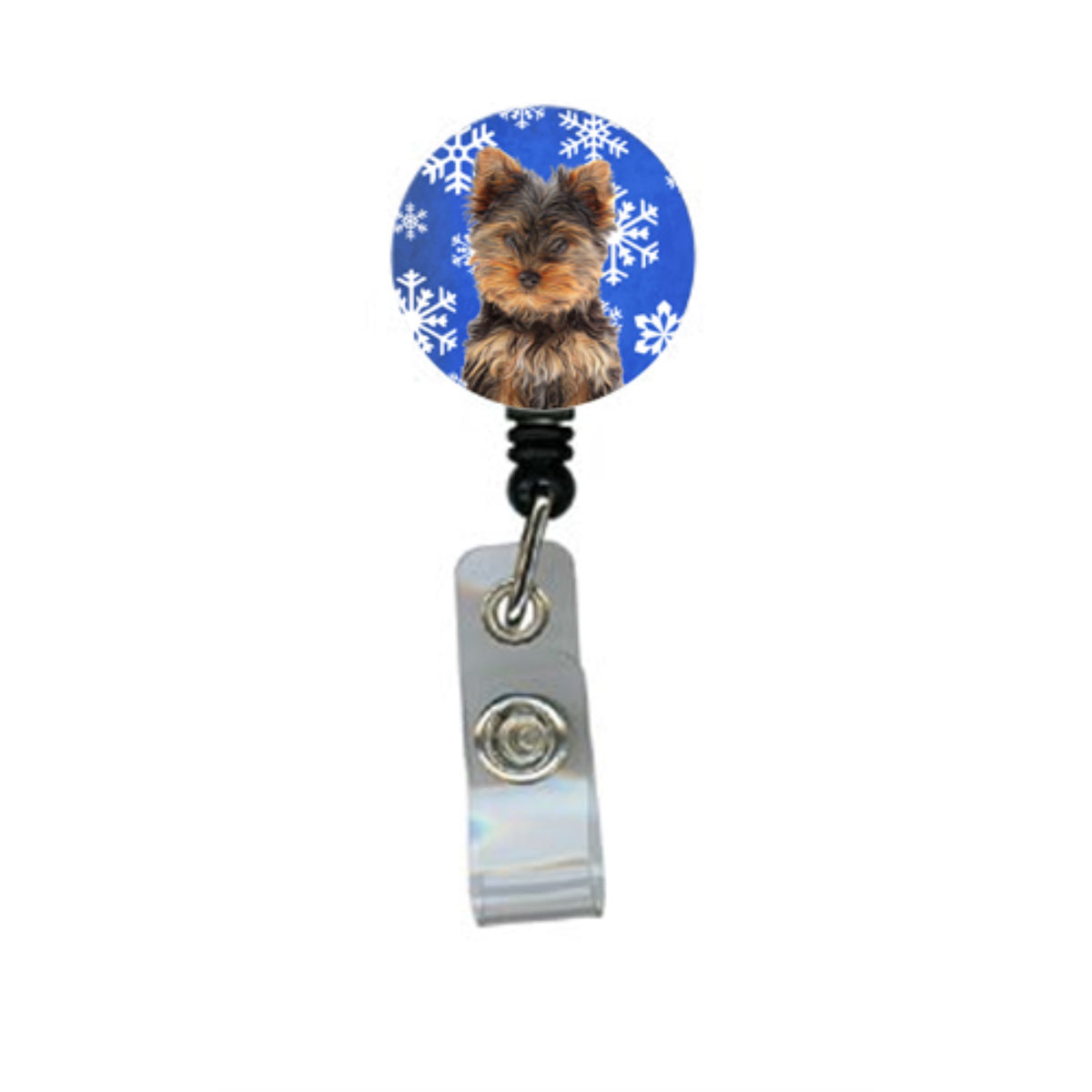 Winter Snowflakes Holiday Yorkie Puppy / Yorkshire Terrier Retractable Badge Reel