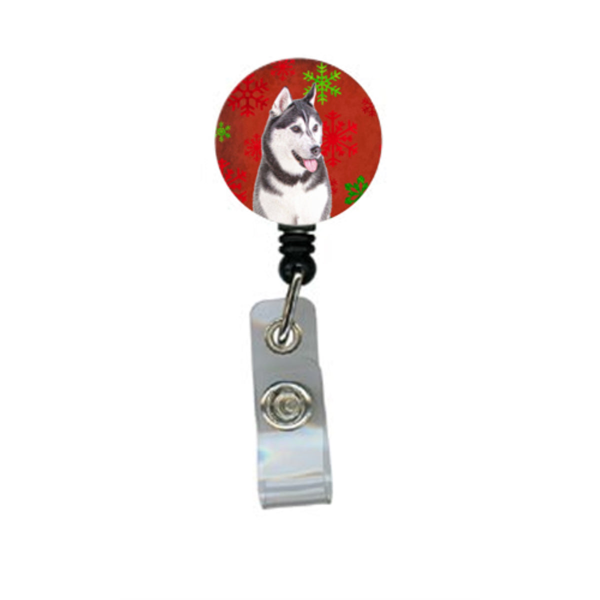 Red Snowflakes Holiday Christmas  Alaskan Malamute Retractable Badge Reel