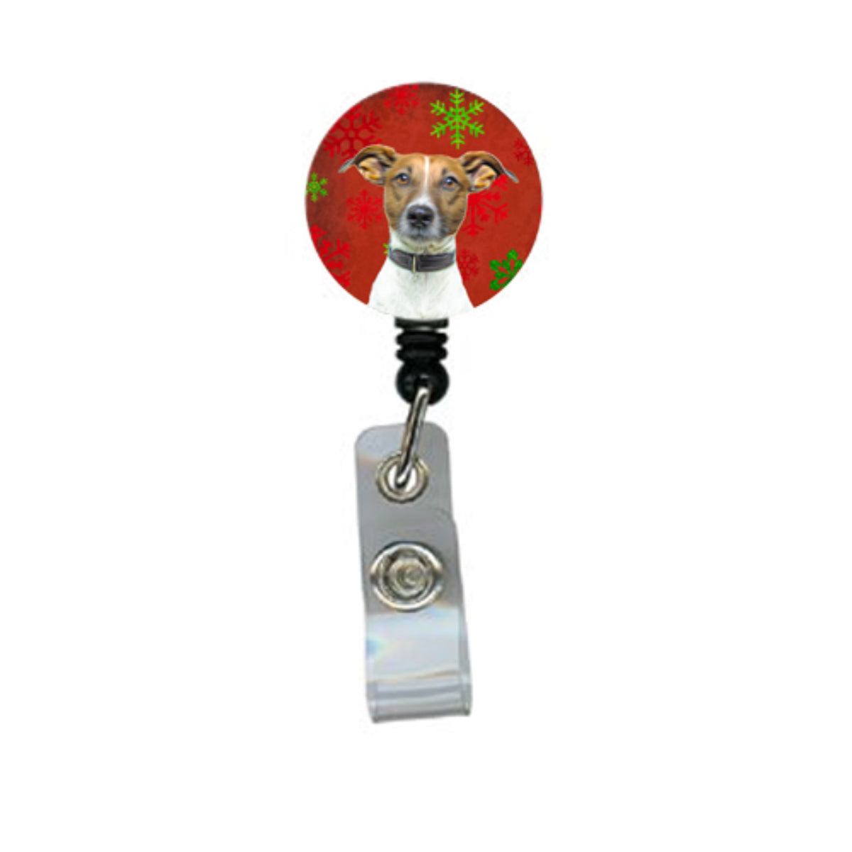 Red Snowflakes Holiday Christmas  Jack Russell Terrier Retractable Badge Reel