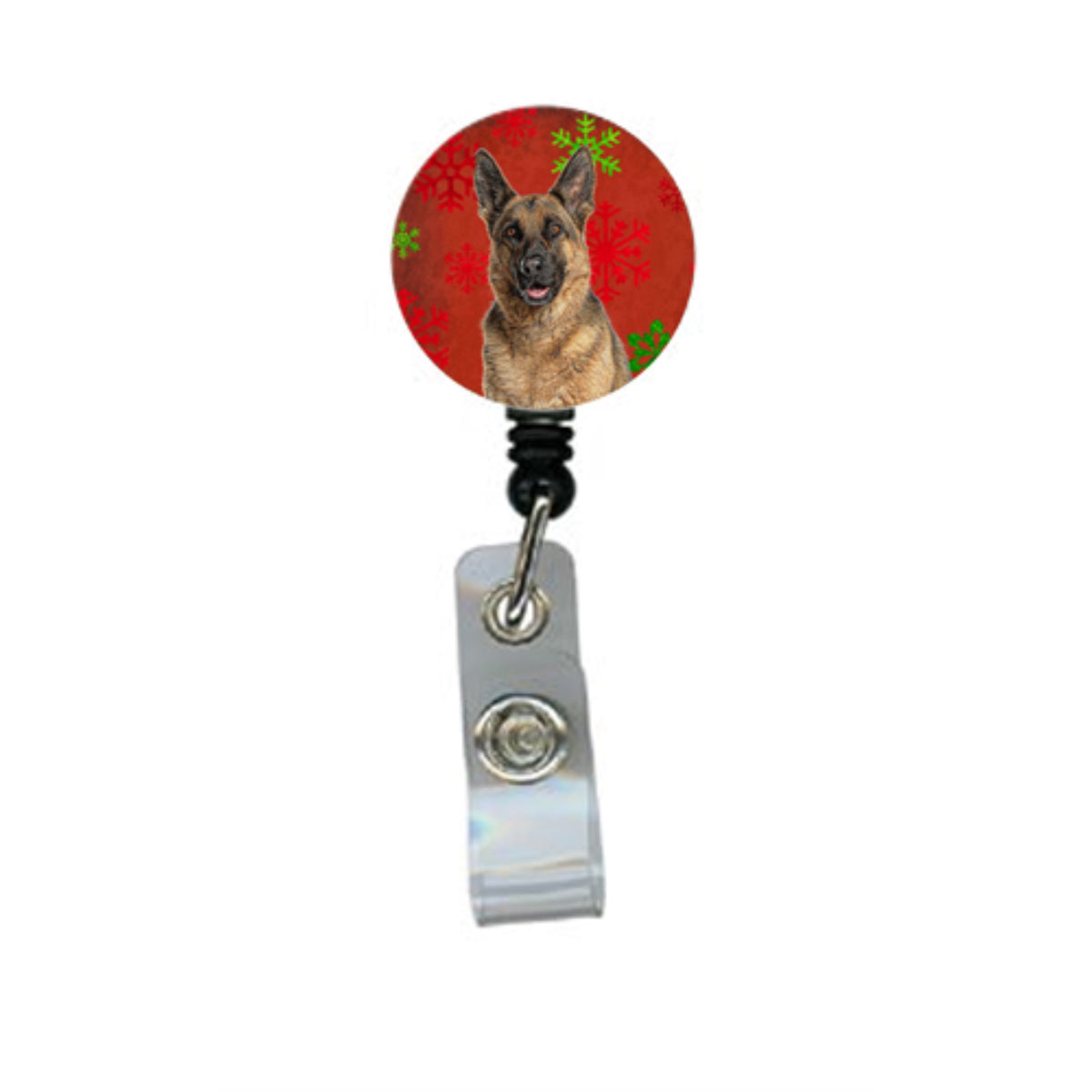 Red Snowflakes Holiday Christmas  German Shepherd Retractable Badge Reel