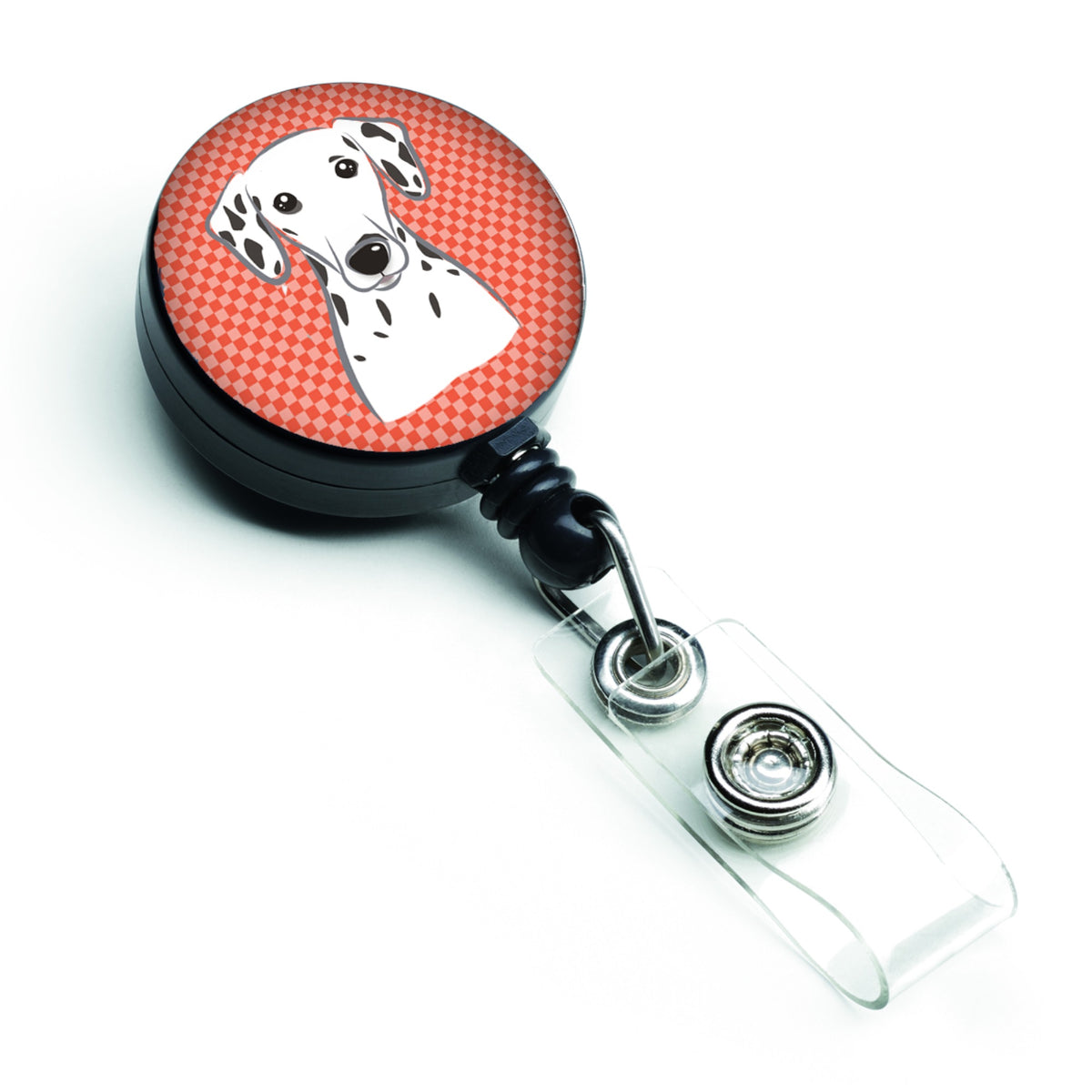 Red Checkered Dalmatian Retractable Badge Reel
