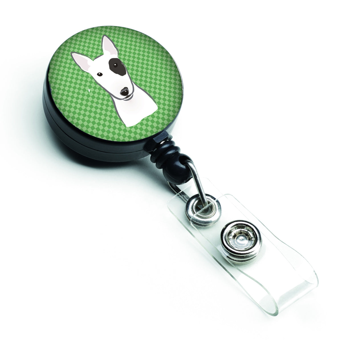 Green Checkered Bull Terrier Retractable Badge Reel