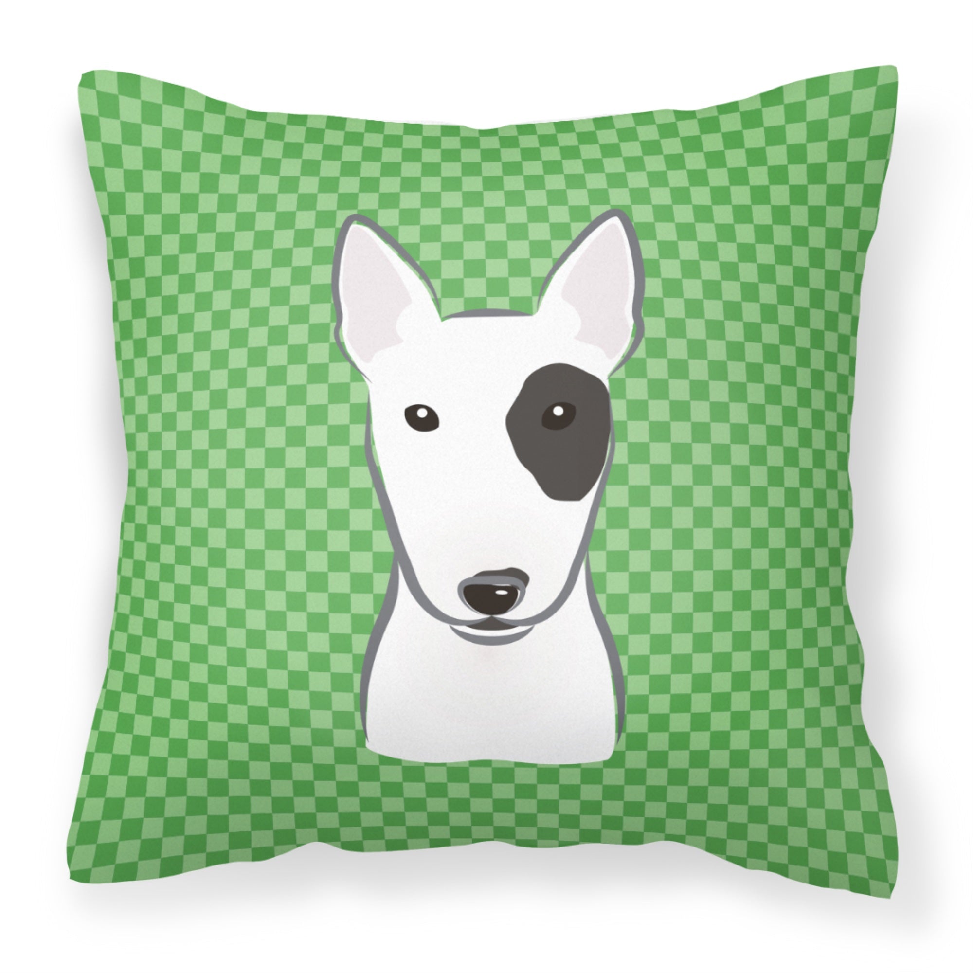 Green Checkered Bull Terrier Fabric Decorative Pillow