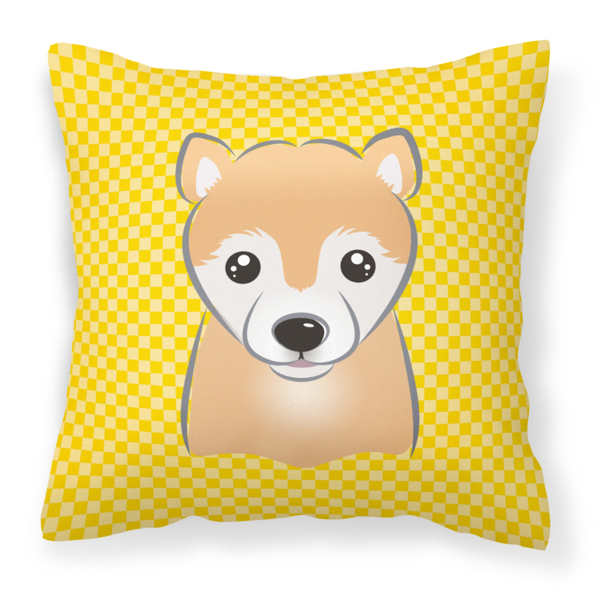 Yellow Checkered Shiba Inu Fabric Decorative Pillow