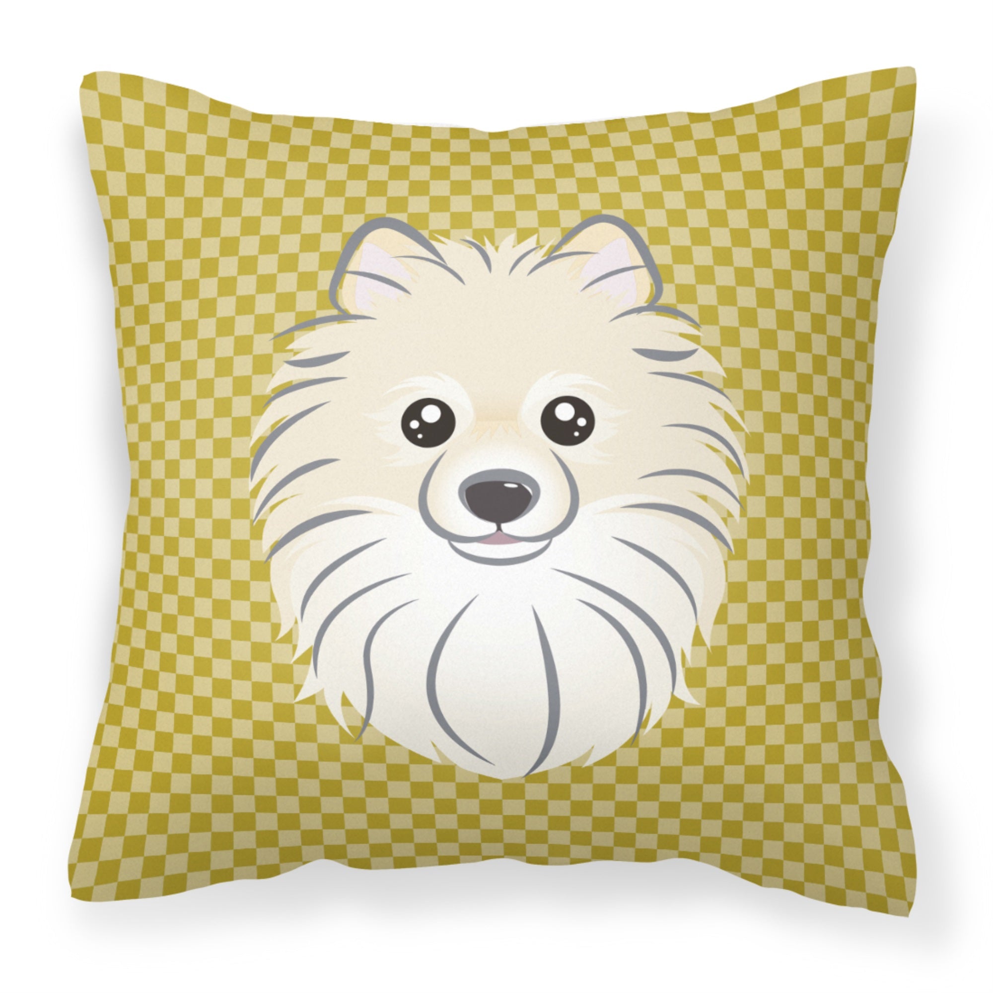Tan Checkered Pomeranian Fabric Decorative Pillow