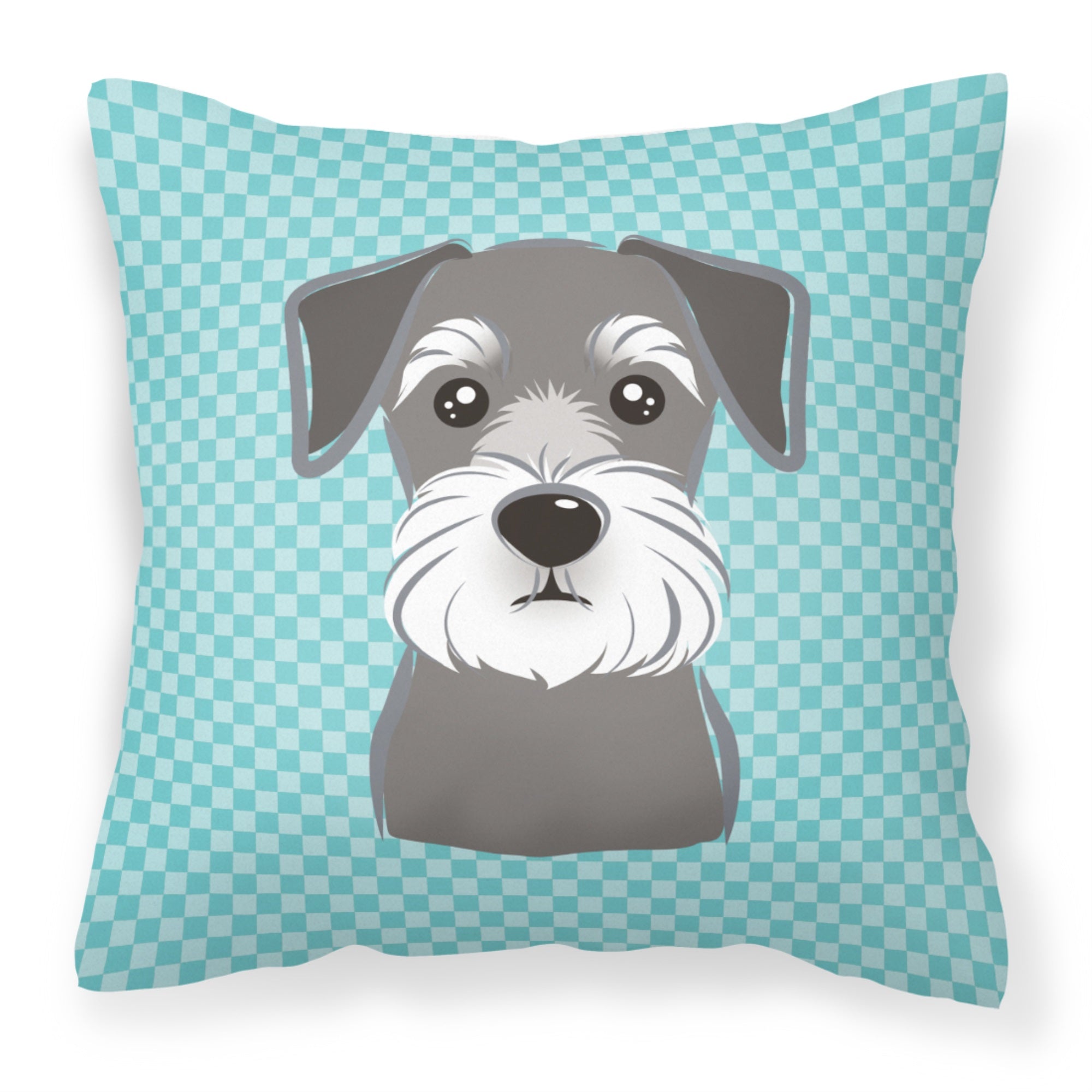 Blue Checkered Schnauzer Fabric Decorative Pillow