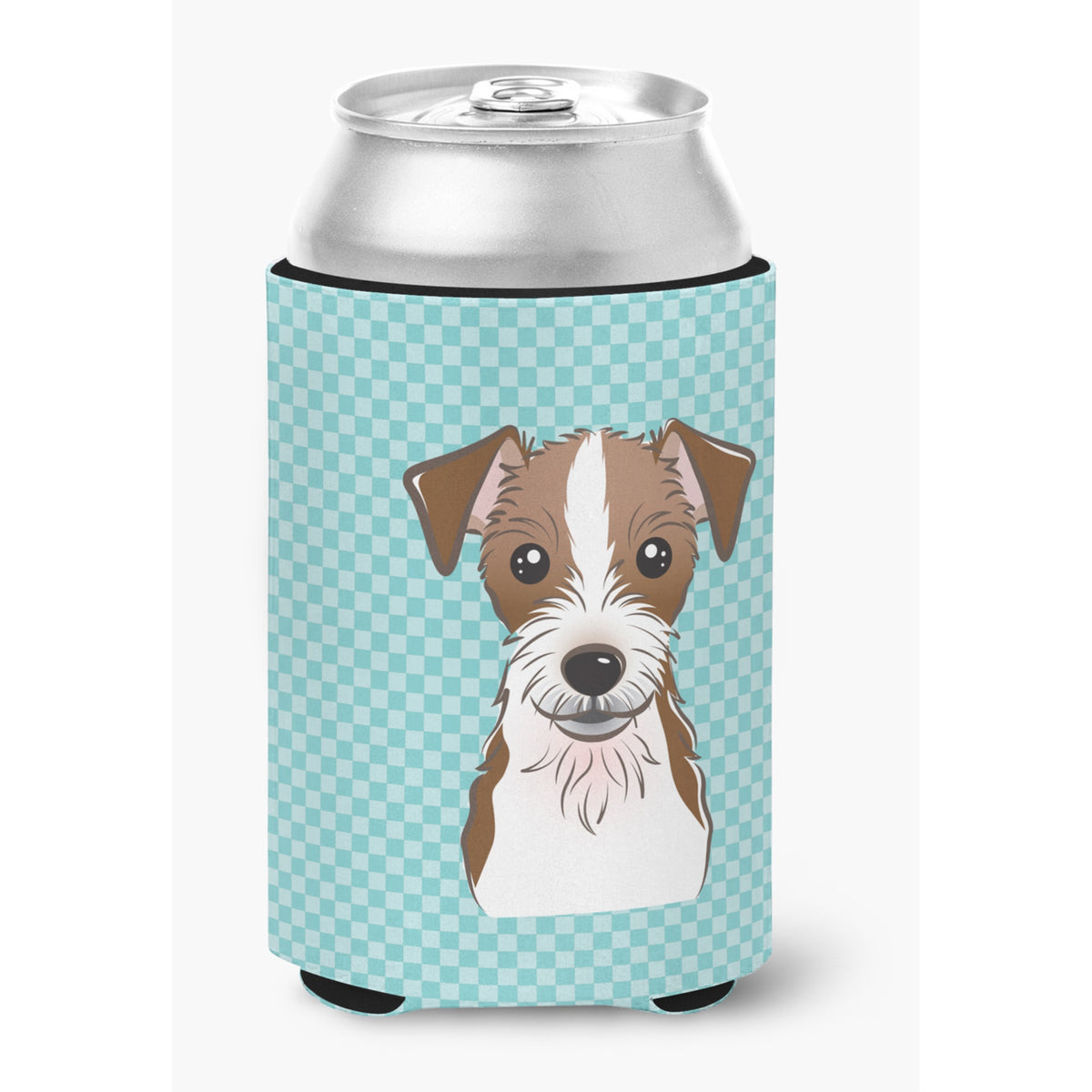 Checkerboard Blue Jack Russell Terrier Can Or Bottle Hugger