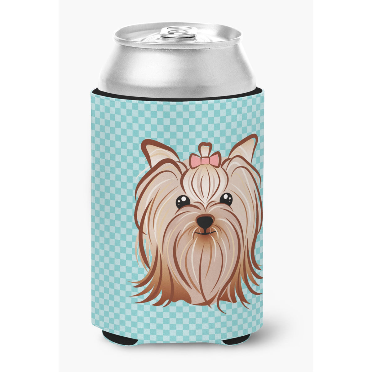Checkerboard Blue Yorkie Yorkishire Terrier Can Or Bottle Hugger